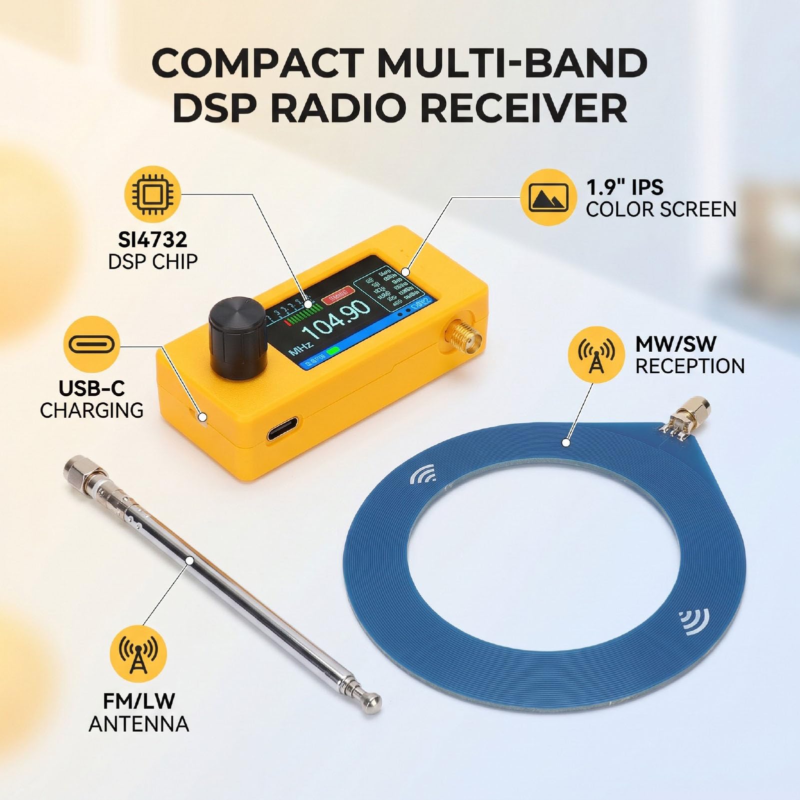 Fabater V4b ATS MINI DSP-Radio, ESP32-S3- und SI4732-Chip, Multiband-AM/FM/LSB/USB-Empfänger, 1,9-Zoll-IPS-Farbbildschirm, mit Kopfhörerverstärker und Hi-Z-Schaltung