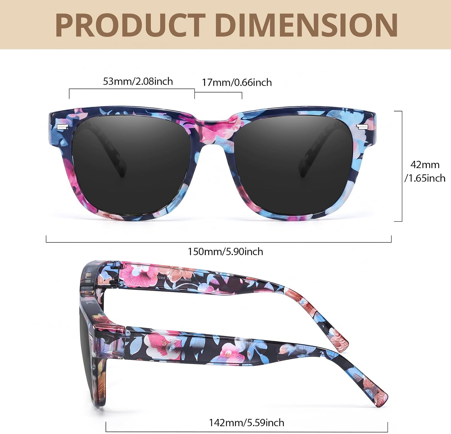 FIMILU 2PCS Polarized Sunglasses Fit Over Glasses for Women, Square Sunglasses for Driving & Outdoor UV400 Protection