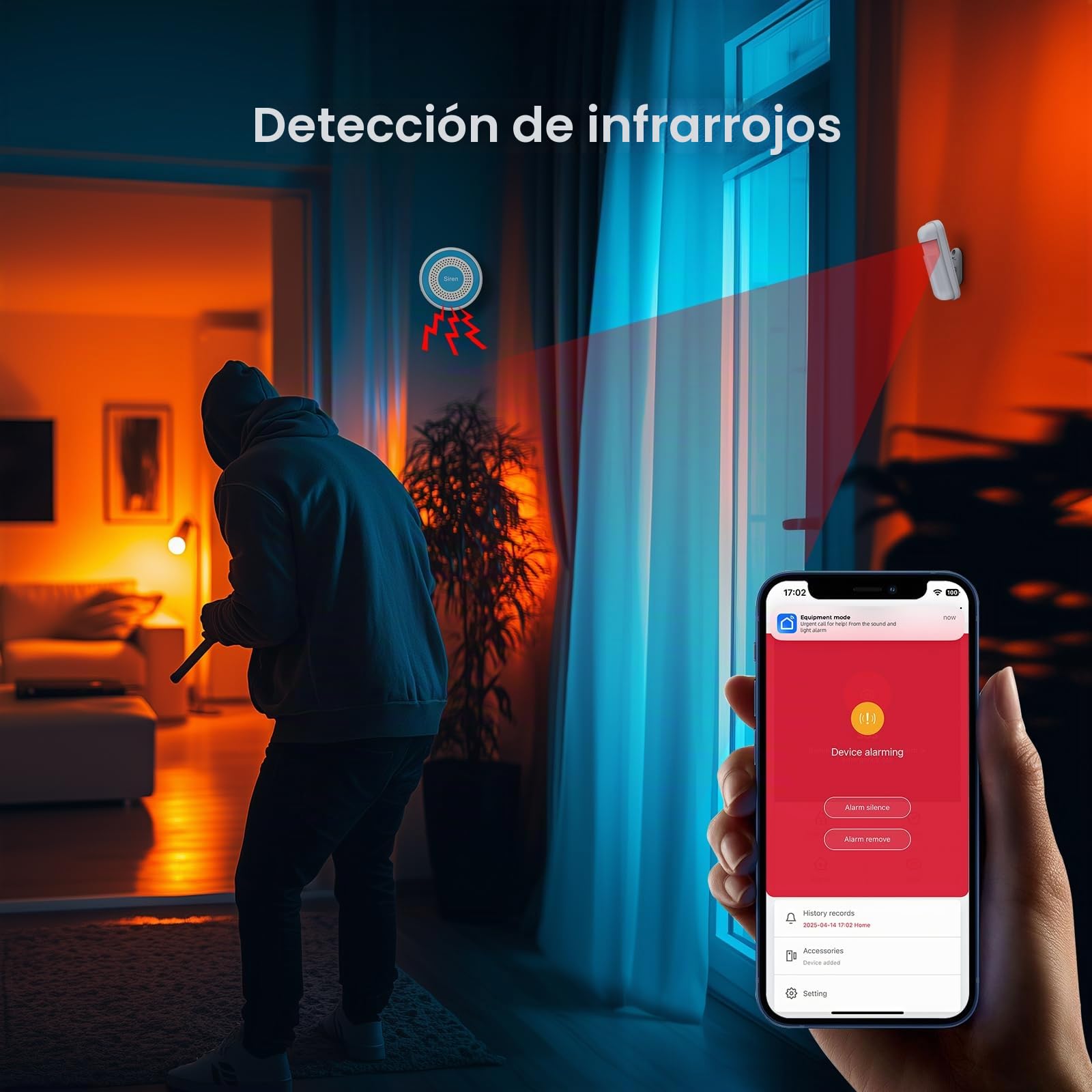 Alarma para Casa, WiFi Sistema de Alarma para Casa, Antirrobo Inalámbrico con 1 Sensores para Puertas y Ventanas, 1 Detectores de Movimiento y 2 Controles Remotos, Compatible con Alexa