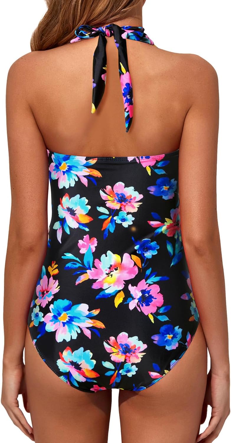 Tempt Me Women Tummy Control One Piece Swimsuits Push Up Slimming Bathing Suits Halter Vintage Swimwear - Image 2