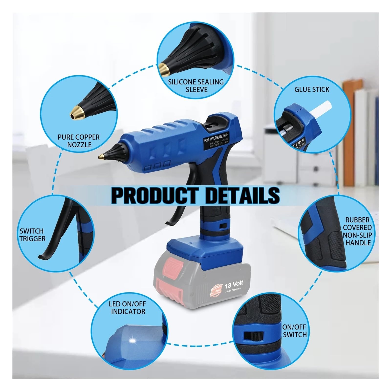 Pistola For Colla A Caldo Senza Fili Da 50 W For Strumento Di Riparazione Elettrica For Batteria Agli Ioni Litio 18 V/20 V 7 Pollici Preriscaldamento Rapido For Fai Te/artigianato