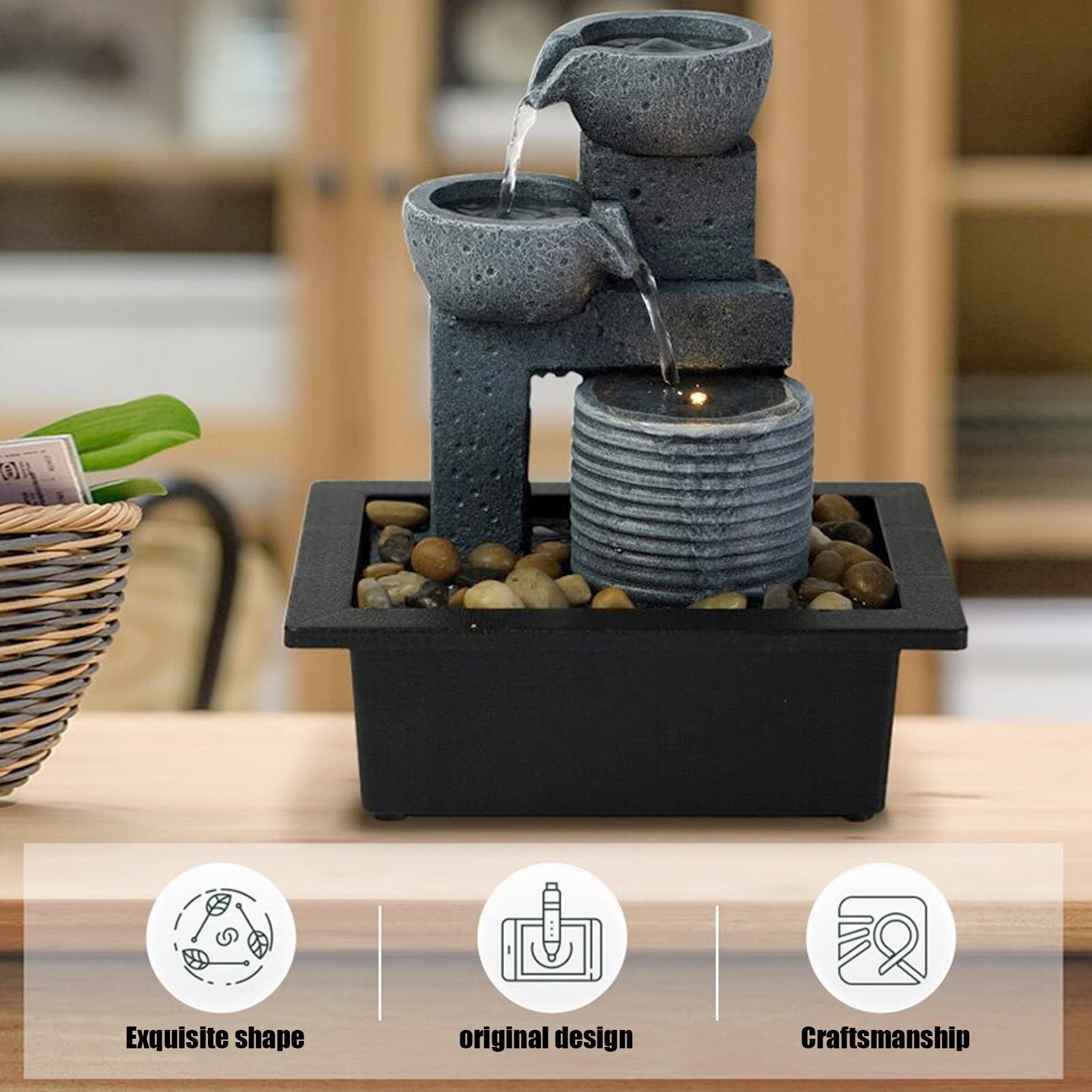 Amazon.co.jp: 卓上滝禅瞑想噴水、屋内ポータブル電動噴水、オフィス