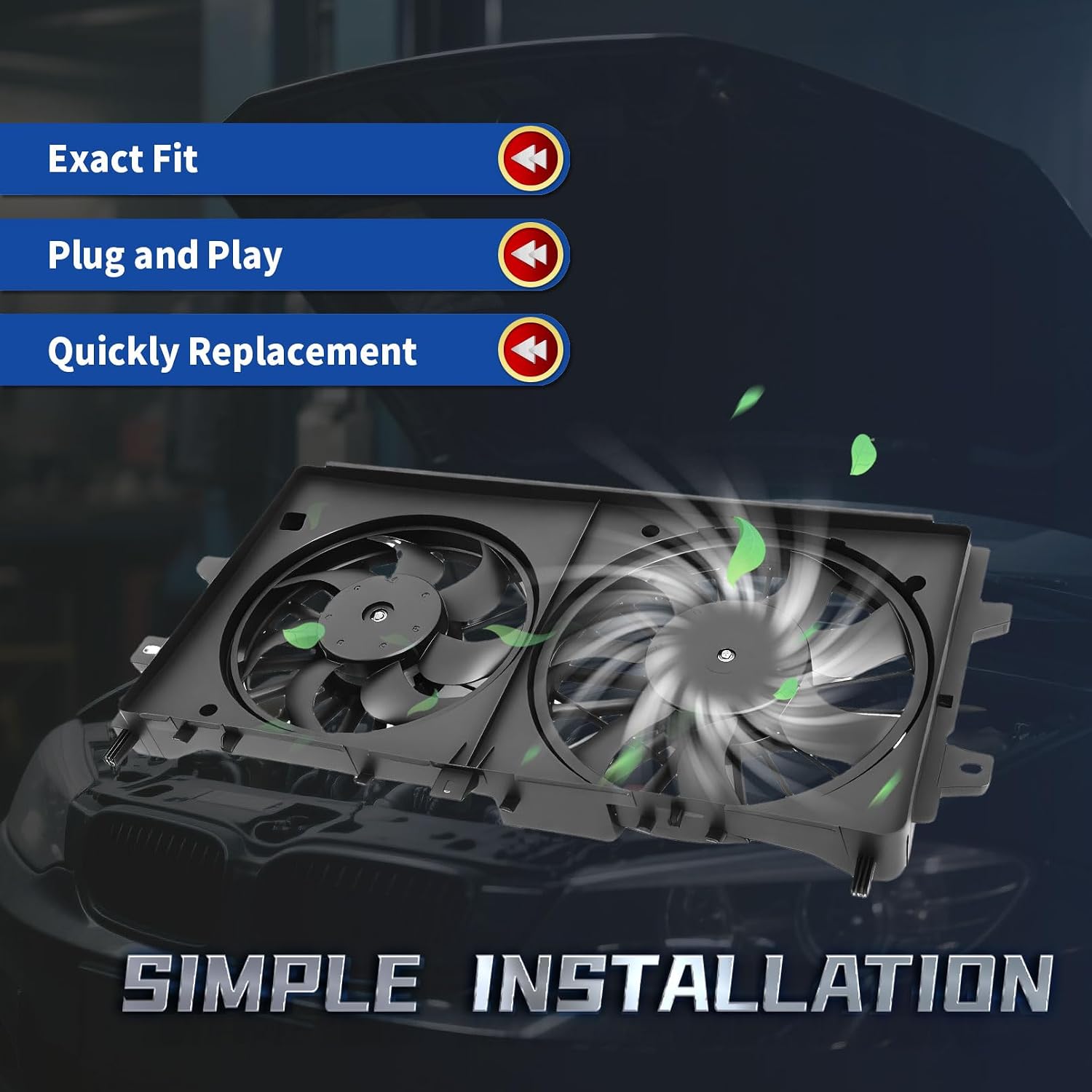 Engine Radiator Cooling Fan Assembly Compatible with Impala Monte Carlo Lacrosse 2006-2011 V6 3.5L 3.6L 3.9L Replace 89018690 89018691 GM3115187 Dual Radiator Fans with Shroud