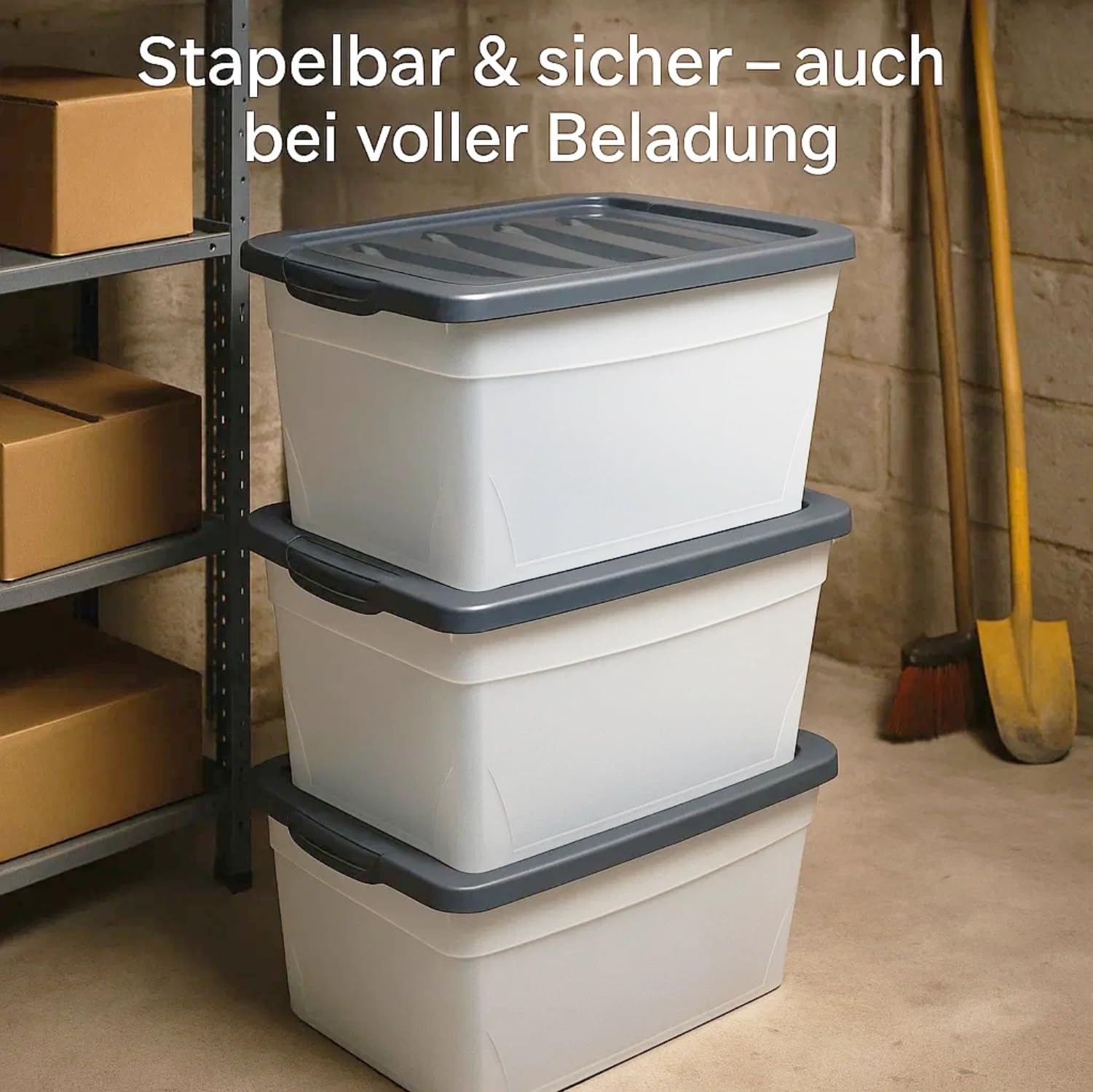 BigDean 3x 60 L Aufbewahrungsbox mit Deckel groß Budget Line Plastikbox mit Deckel