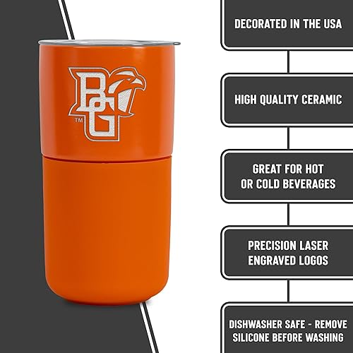 Miniatura 14 de Rico Industries NCAA Miami of Ohio Redhawks - Vaso de cerámica de 16 onzas con agarre de silicona, grabado láser profundo, diseño de color negro