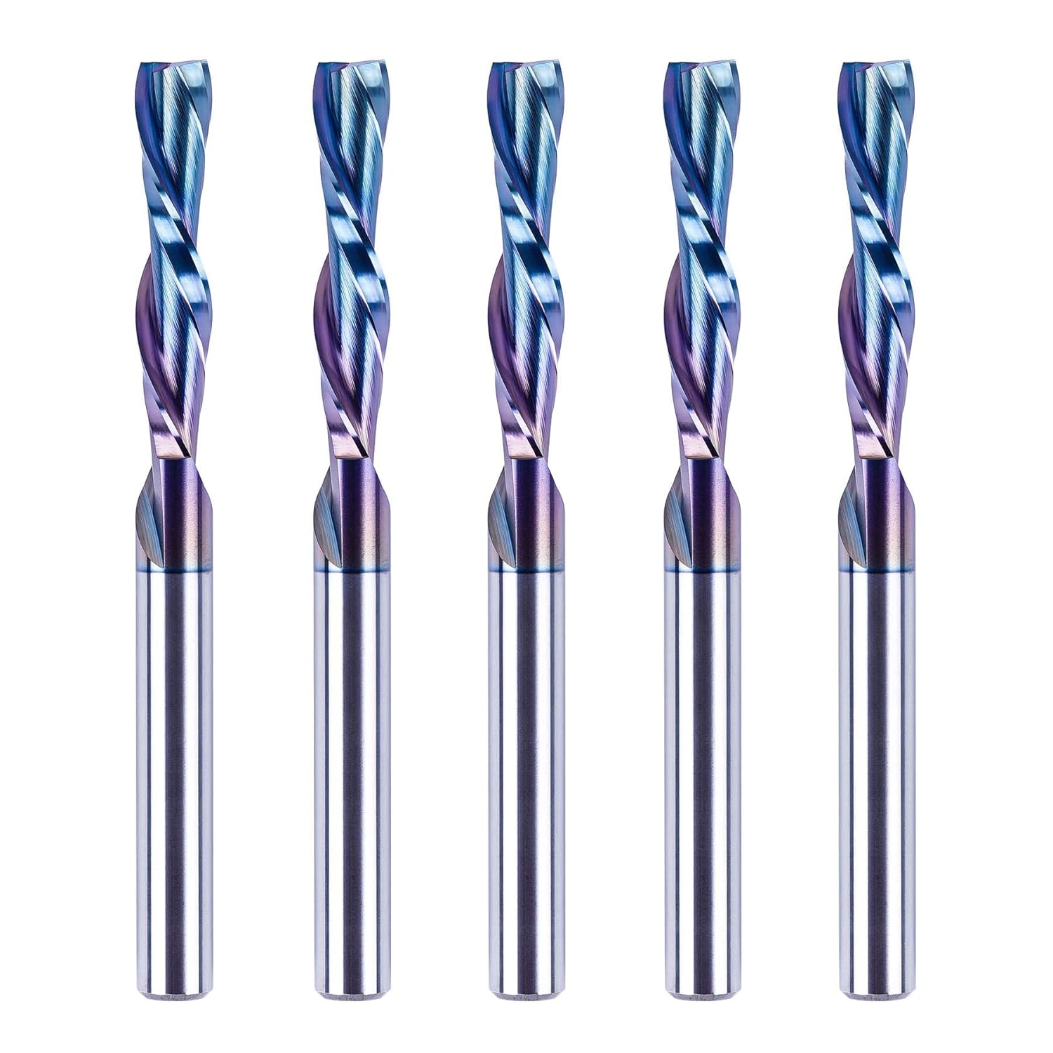 SpeTool 5PCS Compression Spiral Router Bits with TAC Coated 1/4 Inch Shank 1 Inch Cutting Length, Carbide CNC Bit Set End Mills for Carving Wood, Woodworking Tools