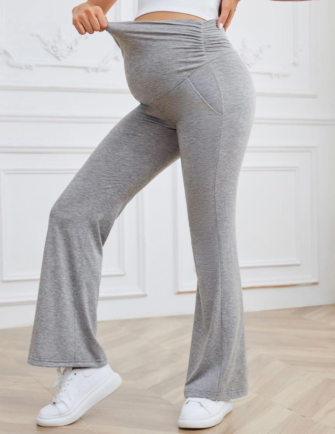 PACBREEZE Women's Maternity Flare Pants, Lounge Casual Pajamas Pants, Stretchy Bootcut Pregnancy Pants, S-XXL - Image 3