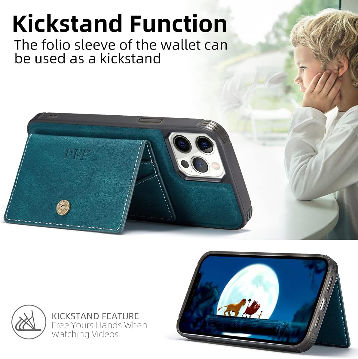 Magnetic Phone Wallet,Compatible with Magsafe Wallet for iPhone 16/15/14 Pro Max/14 Pro/14 Plus/13/12 Series,5 Card Holders with Magsafe and RFID Blocking,Vegan Leather,Teal - Image 4