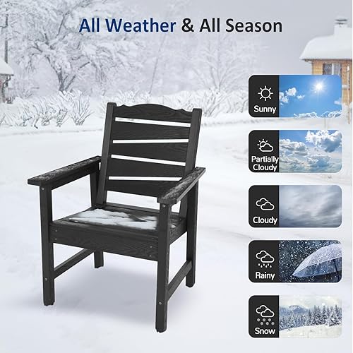 Miniatura 5 de Silla de patio resistente a la intemperie, sillas de patio al aire libre de madera de polietileno con asiento curvado ergonómico, sillas de comedor