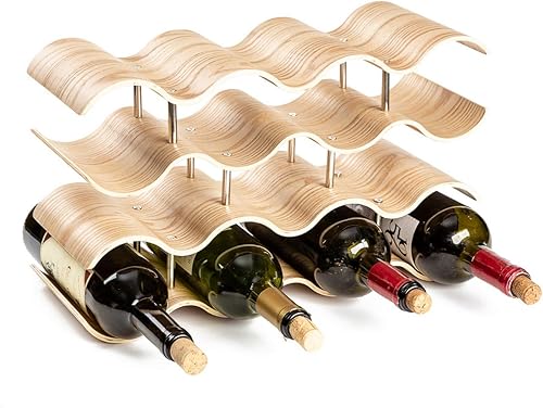 Miniatura 2 de Botellero de escritorio de 14 botellas de 4 niveles Wave para encimera, soporte para botellas de almacenamiento de vino, madera, moderno y