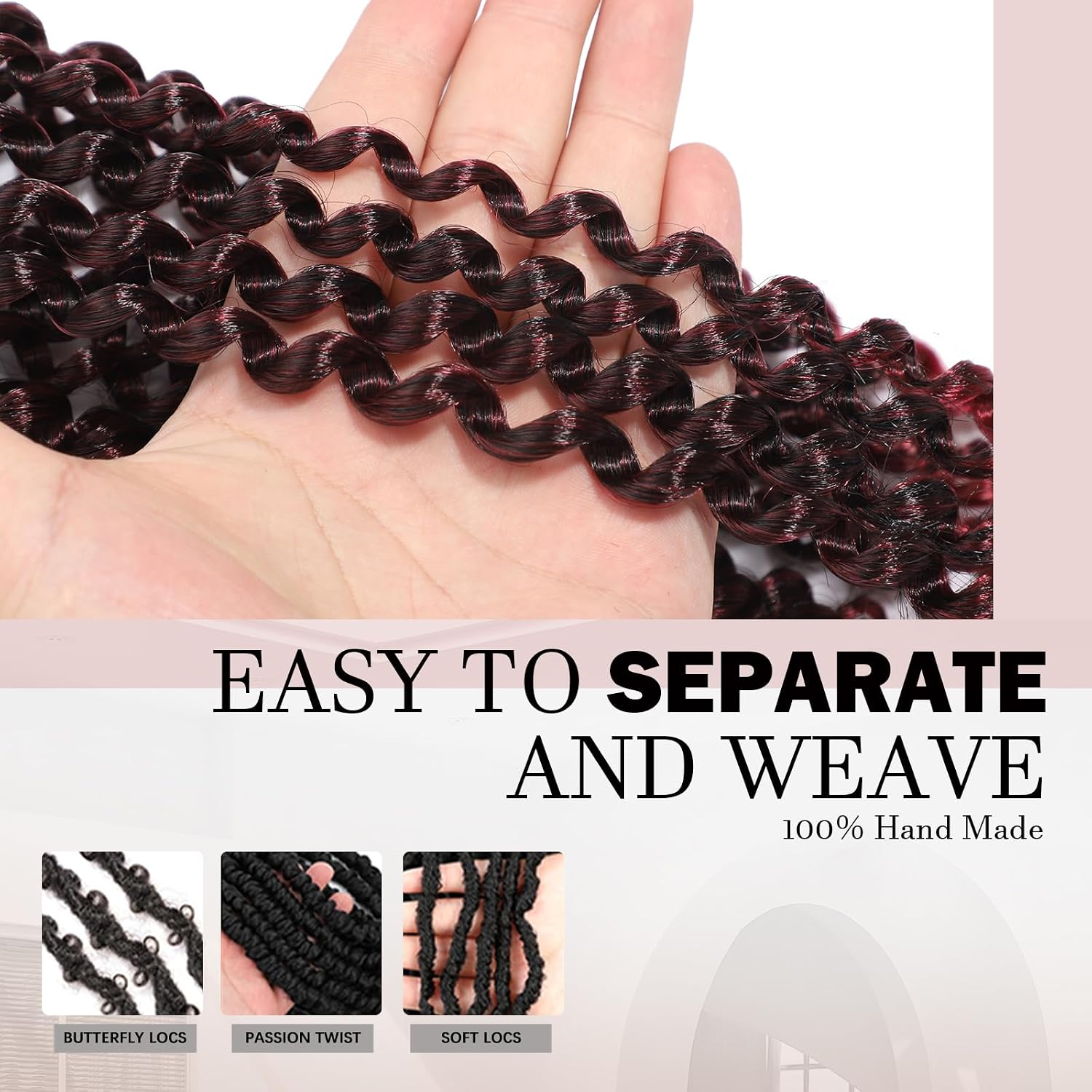 24 Inch Passion Twist Hair 8 Packs Water Wave Crochet Hair Bohemian Braiding Hair Pre Looped Crochet Braids Hair Extensions for Black Women (T/BUG#）