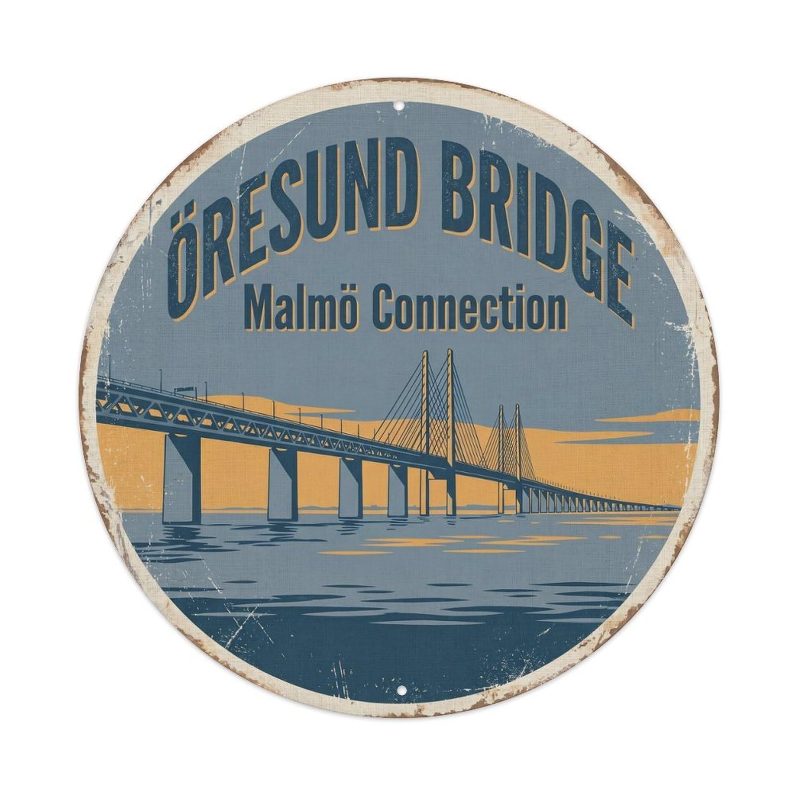 Bridge Engineering Hallway Connection Metal Tin Sign Plaque Wall Decor for Cafe, Club, Garden Round Metal Poster 8x8Inch