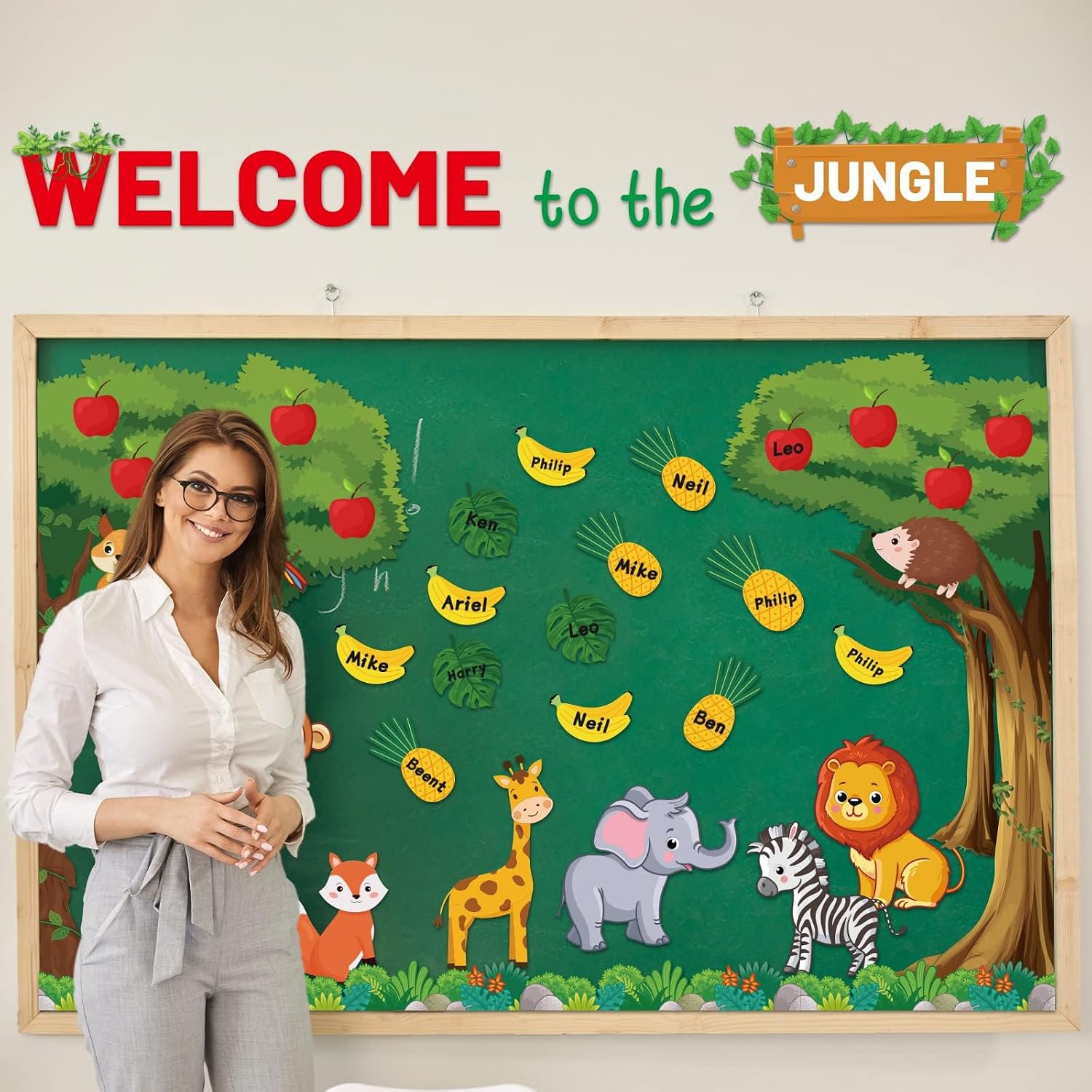 ZOIIWA Welcome to The Jungle Bulletin Board Set Jungle Theme Classroom Decor Wild Animal Border Cutouts for Teacher Summer Back to School Educational Chalkboard Door Wall Decor
