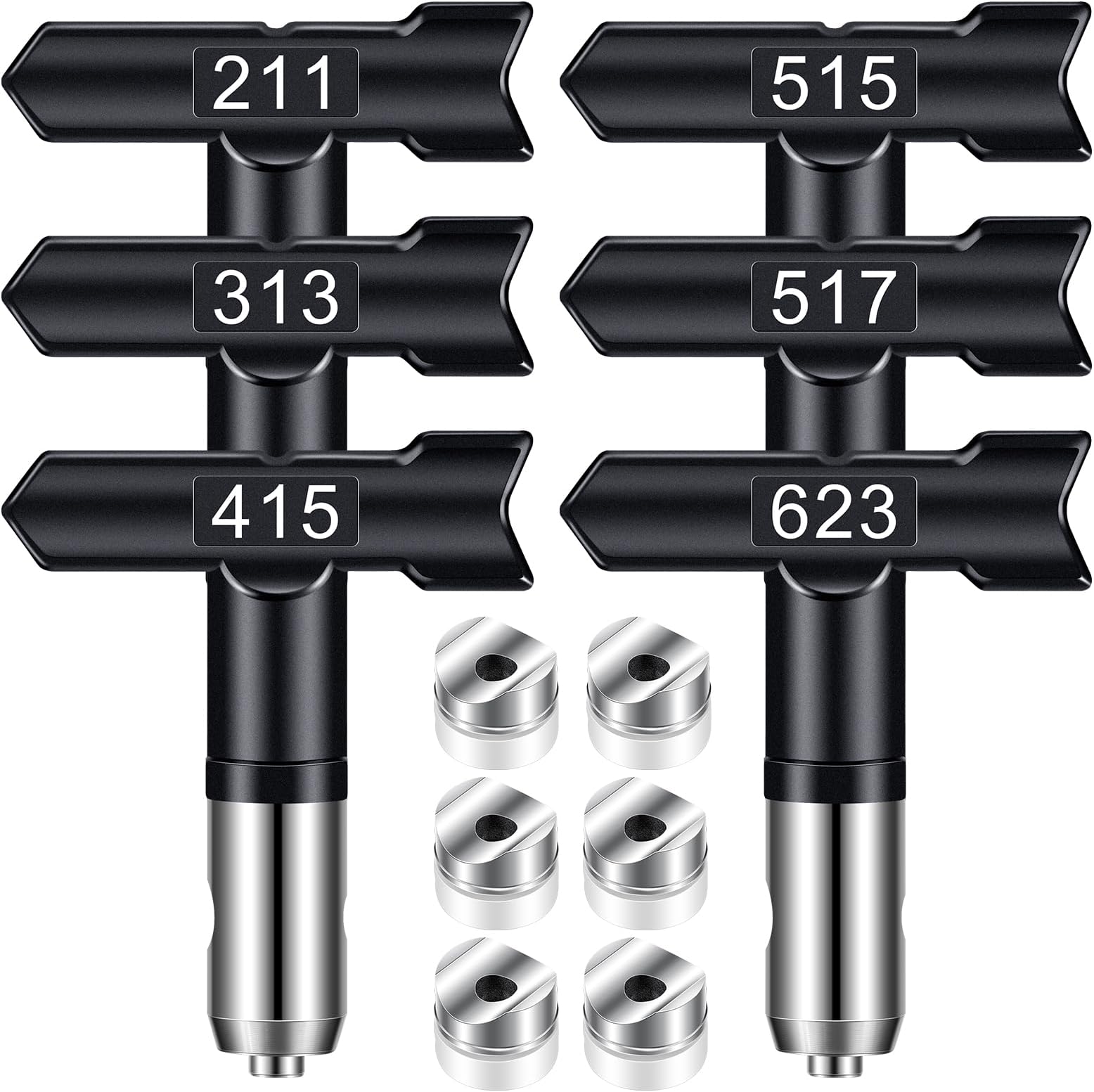 Spray Tips, 6Pcs Airless Paint Sprayer Tips Reversible Spray Tips for Airless Paint Sprayer Machine Spray Paint Nozzles for Airless Paint Spray Guns House Painting DIY (211 313 415 515 517 623)