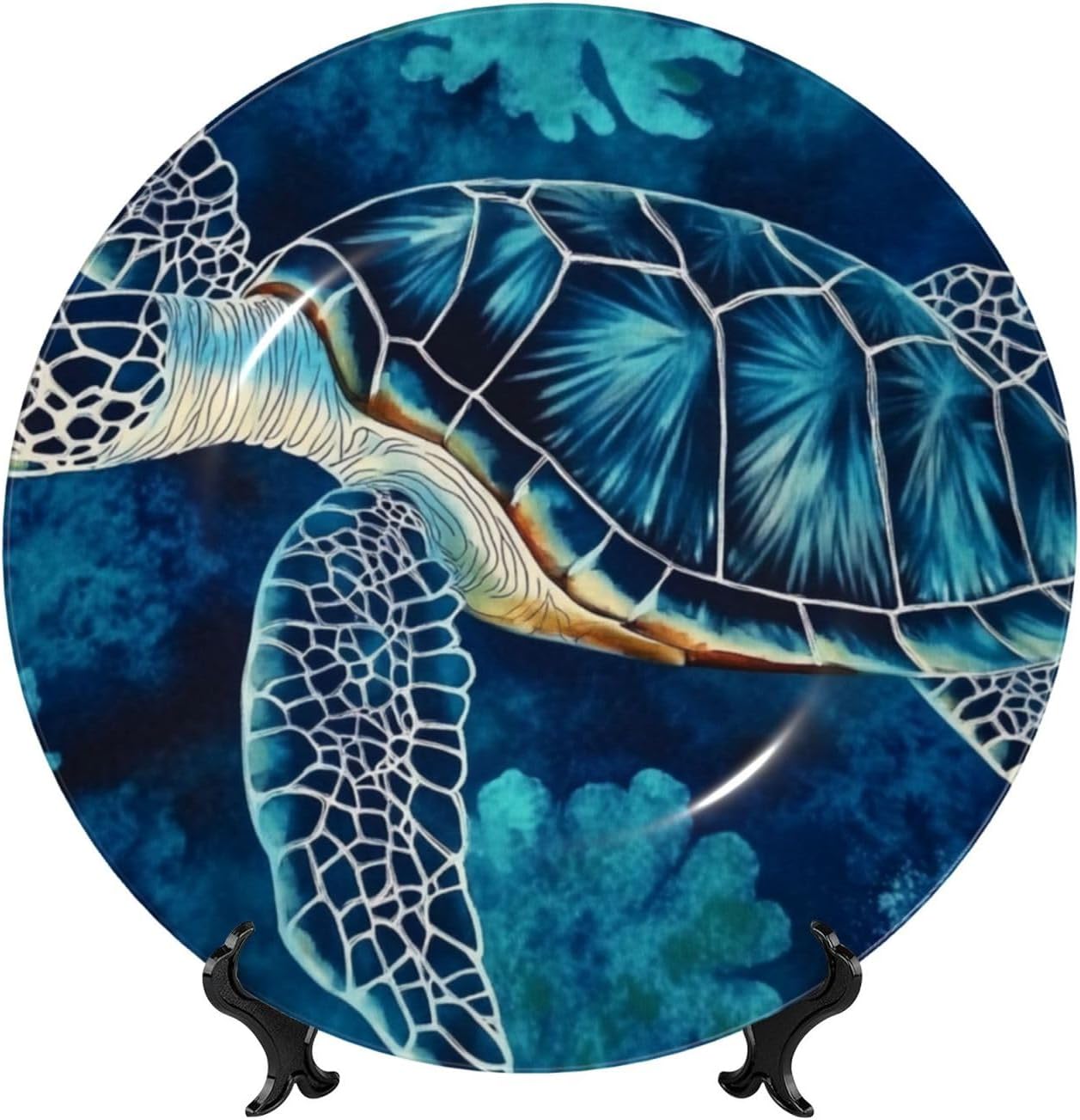 Blue Turtle 10 Inch Ceramic Plate Display Home Display With Stand Wall Hanging Plate For Home Decor