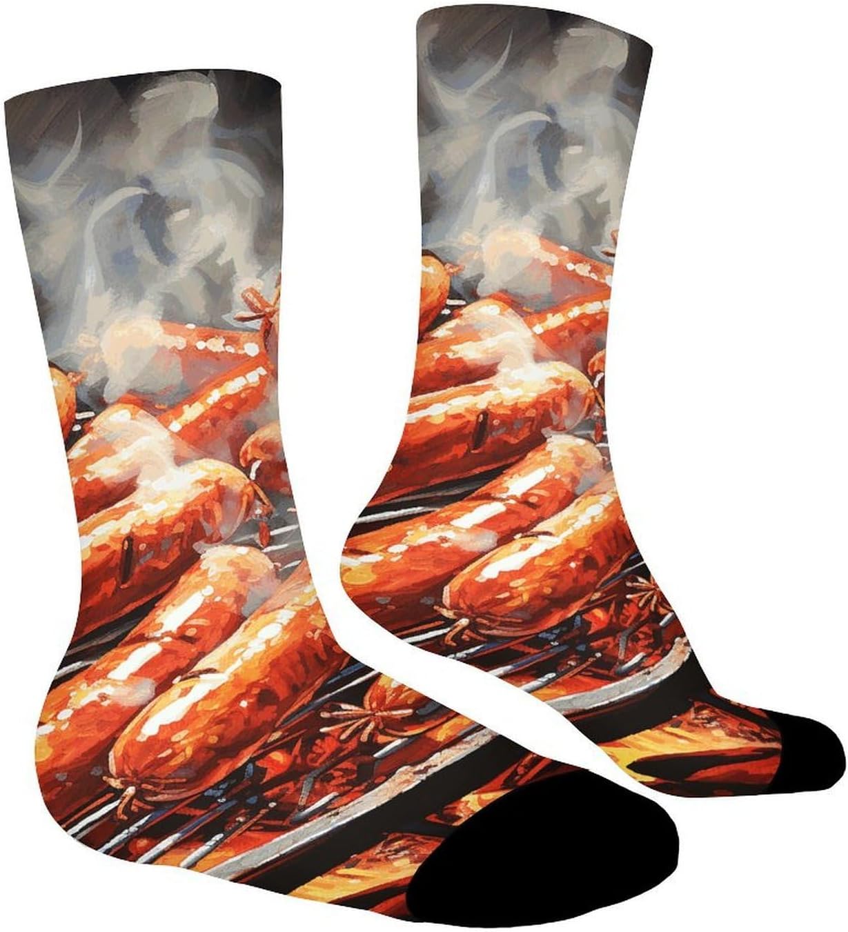Moisture Wicking Socks, Breathable, Lightweight Crew Sock, Casual | Sausage on Fire Work Socks for Women Men, Elastic Soft Boot Socks for Travel, Seamless