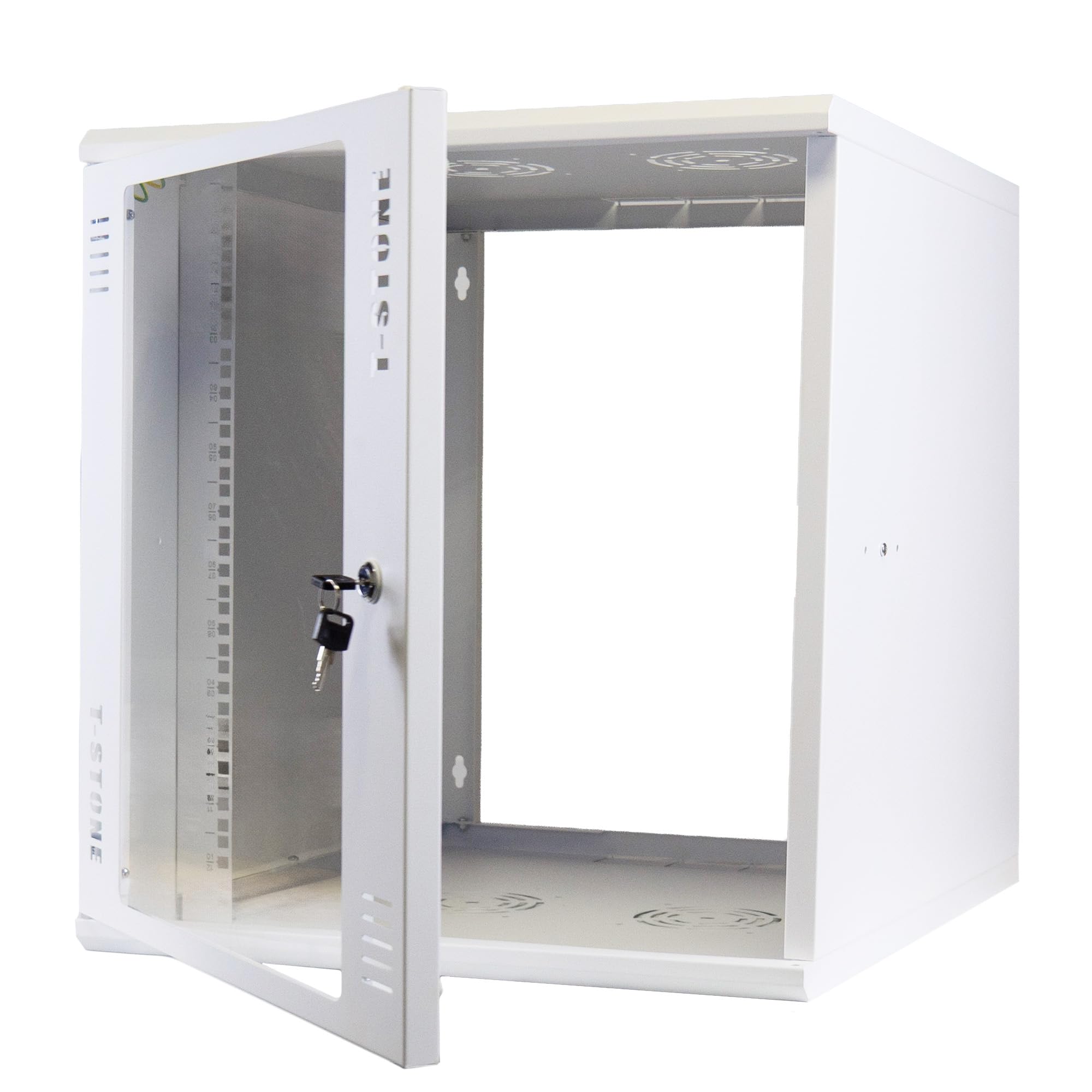 19 Zoll Netzwerkschrank 12 HE Tiefe 600 mm Traglast - 80 kg Weiß RAL 9003 | abschließbare Sichttür, ideal für die Wandmontage geeignet