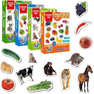 Fridge Magnets for Toddlers - Magdum - 85 Set Zoo+Farm+Fruit+Vegetable - Real Magnetic Animals for Refrigerator - Realistic Magnets for Kids - Learning Toy Set - Baby Educational Gift - 4 Box