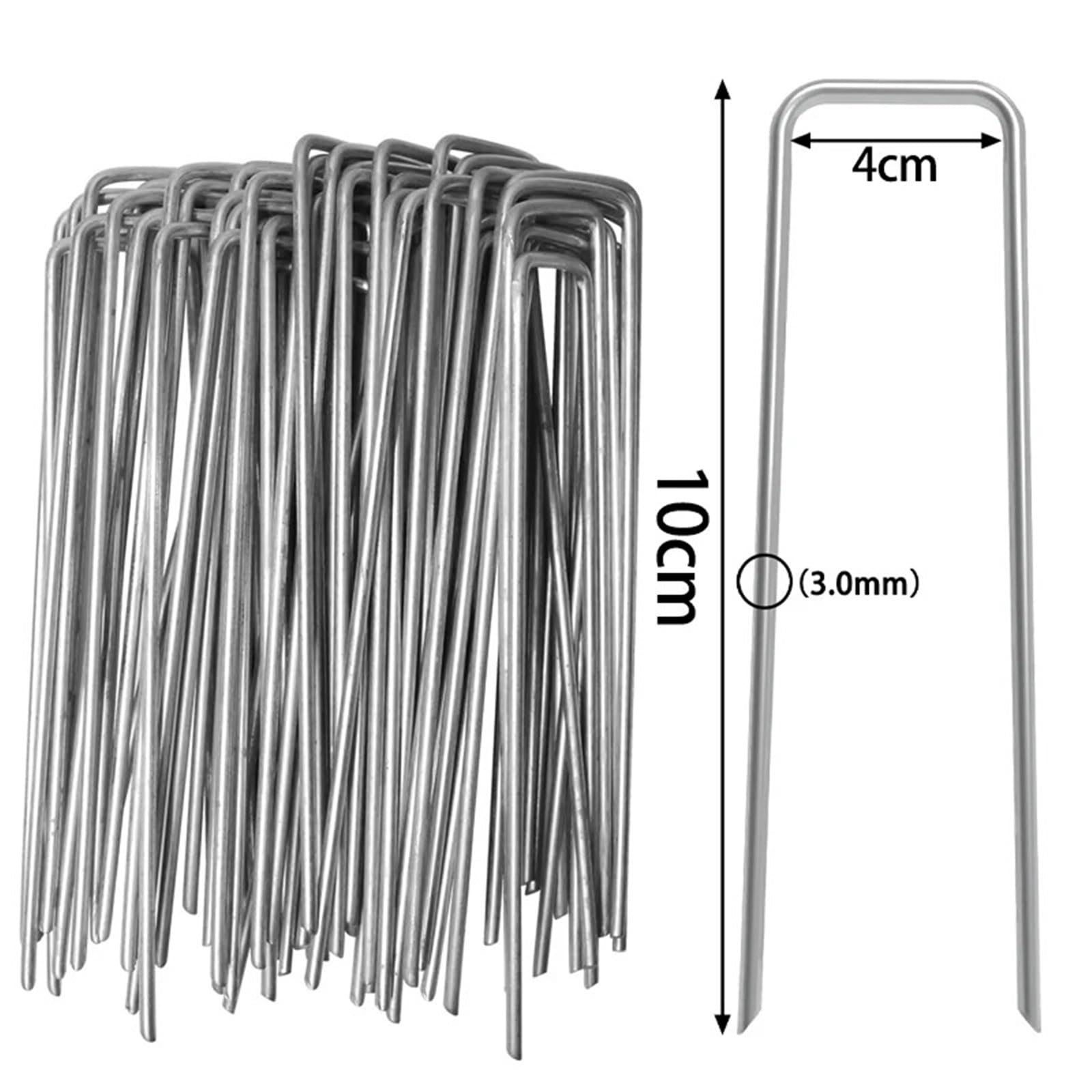 Picchetti da Giardino con Punta di Fissaggio a Forma U 200 Pezzi for perni Ancoraggio for zolle, Tubi irrigazione in Tessuto Che tengono la barriera del Prato per Giardini(4x10x0.3cm)