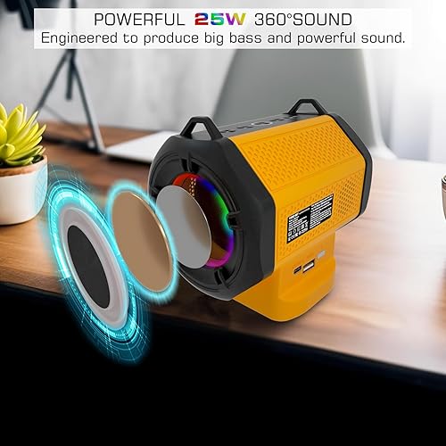 Miniatura 3 de YEX-BUR Altavoz Bluetooth inalámbrico compatible con batería Dewalt de 18 V 20 V Altavoz portátil con luces RGB, sonido estéreo, graves intensos,
