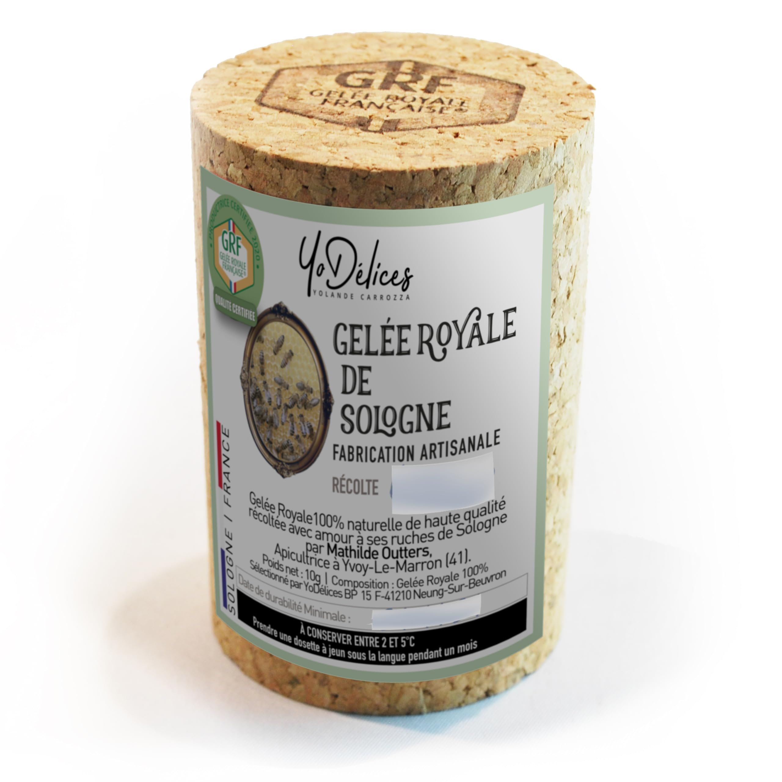 Gelée Royale Française Certifiée GRF Unique Label français 100% Naturelle pot 10g M.Outters Apicultrice de Sologne