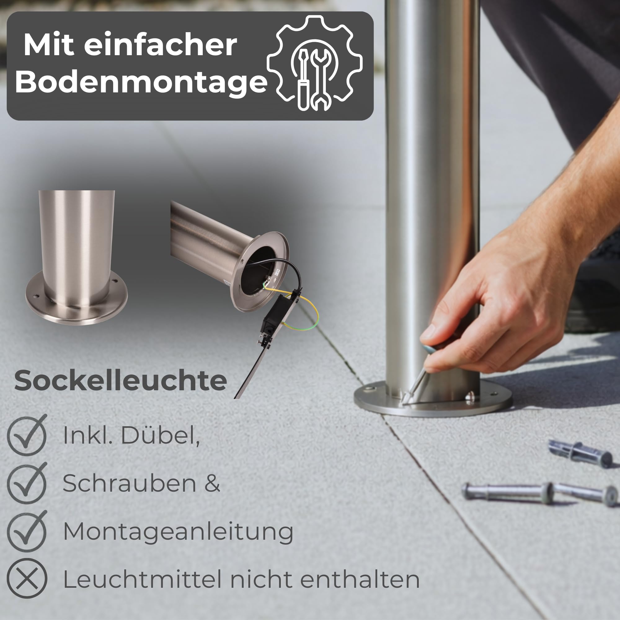 Novatool 2x Gartenlampen I 110 cm I mit Bewegungsmelder I Edelstahl I IP44 I E27 Sockel I Gartenleuchten Stehlampen Säulenlampen außen Außenlampen Aussenleuchten Sockelleuchten Pollerleuchten