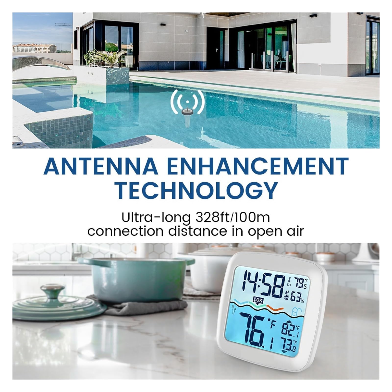 Termómetro Digital Inalámbrico Flotante For Piscina Con Reloj De Tiempo, Interior Y Exterior For Baño Mascotas, Spas Acuarios Preciso Rápido Monitorización Tiempo Real