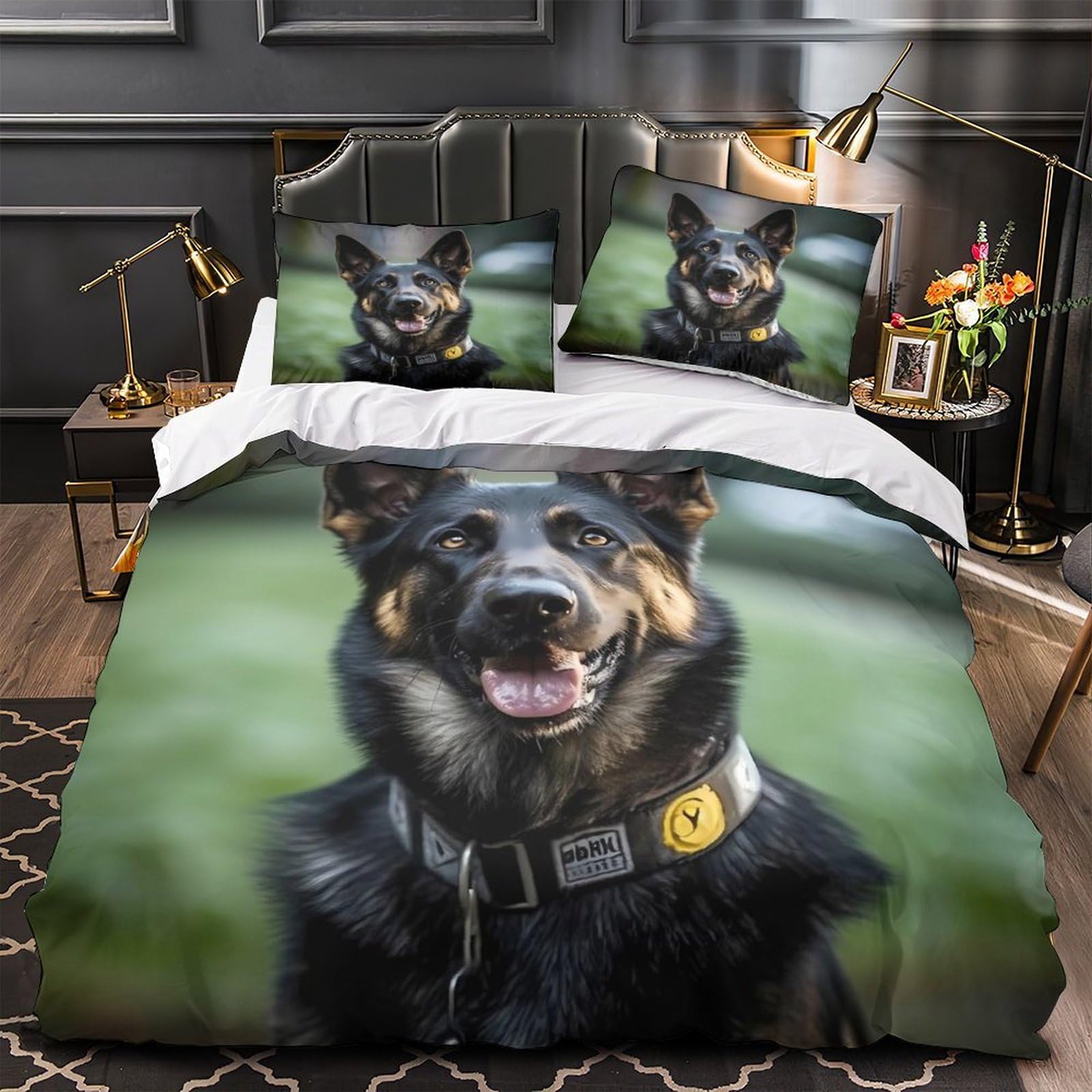 Linge de lit German Shepherd 135x200 idéal comme cadeau avec portrait de chien 3D