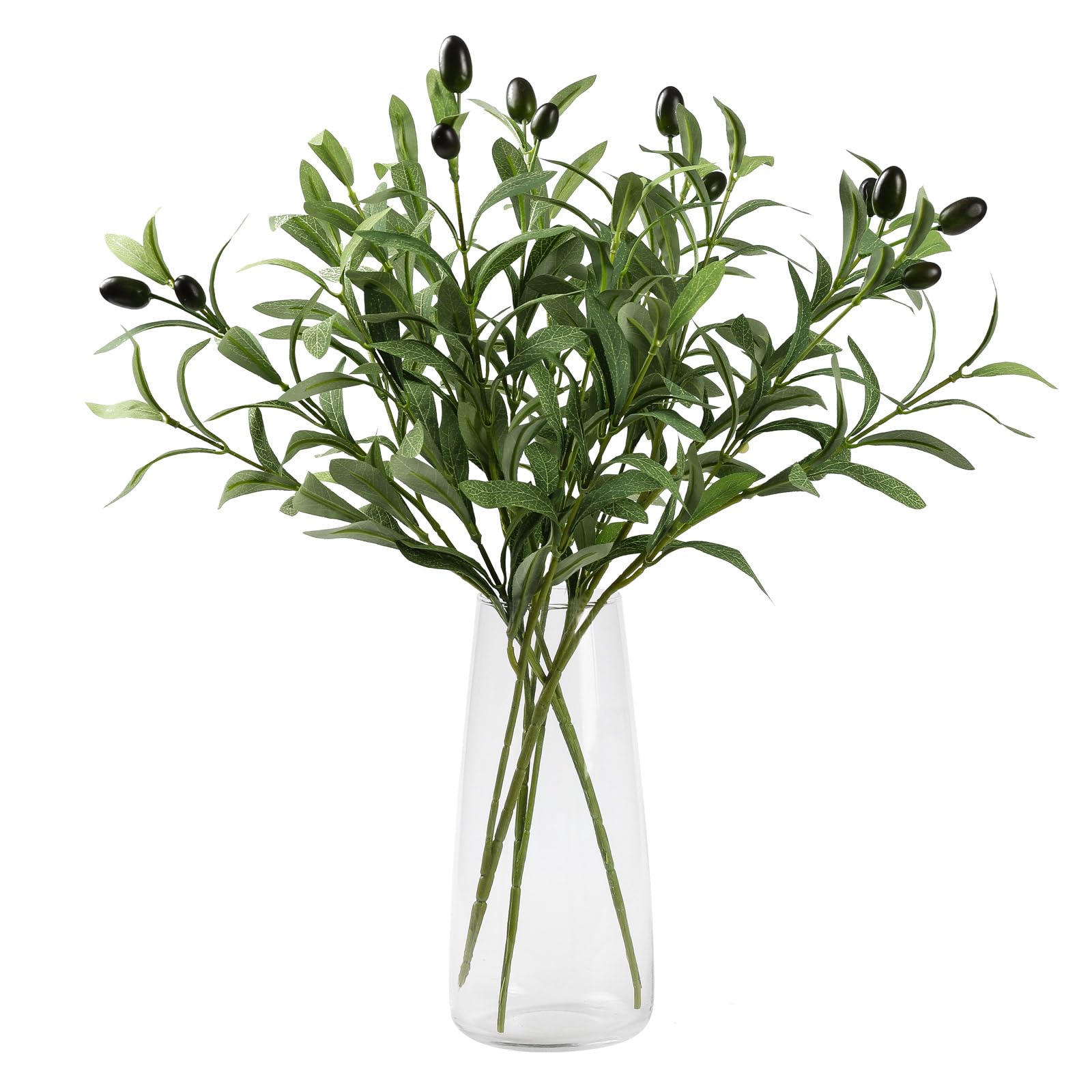 3 pcs artificial olive stems, olive branches for vases, green artificial plant olive branches are ideal decorations for homes, offices, weddings, parties, and shops (18 inches) (3, Dark green)