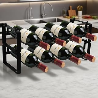 STAEVER 2-Tier Expandable Stackable Wine Rack for 8 Bottles - Compact Black Metal Storage for Kitchen Countertop Cabinet Pantry