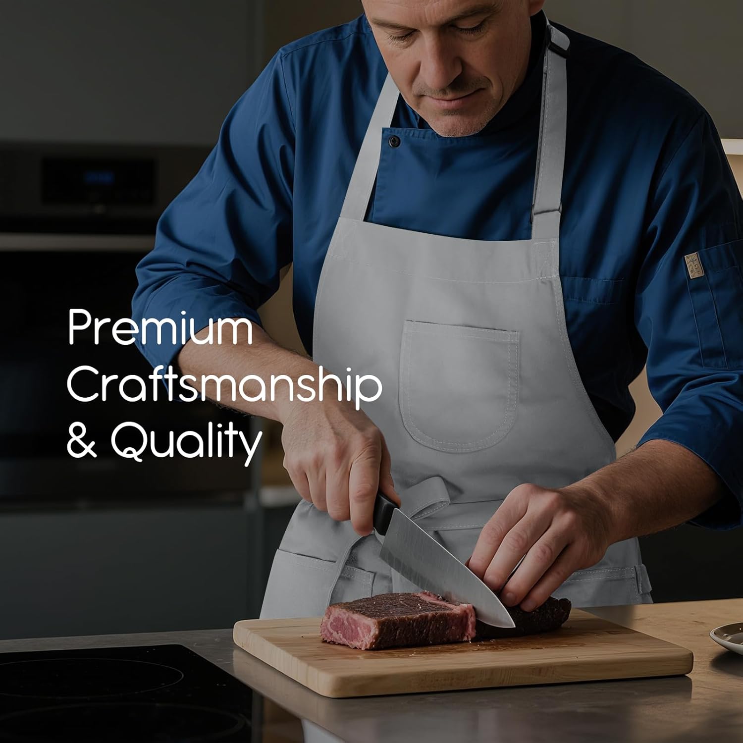 Unisex Apron with Pockets for Cooking, Salon & Art - 100% Cotton Adult Kitchen, Chef, Stylist Apron (White) - Image 6