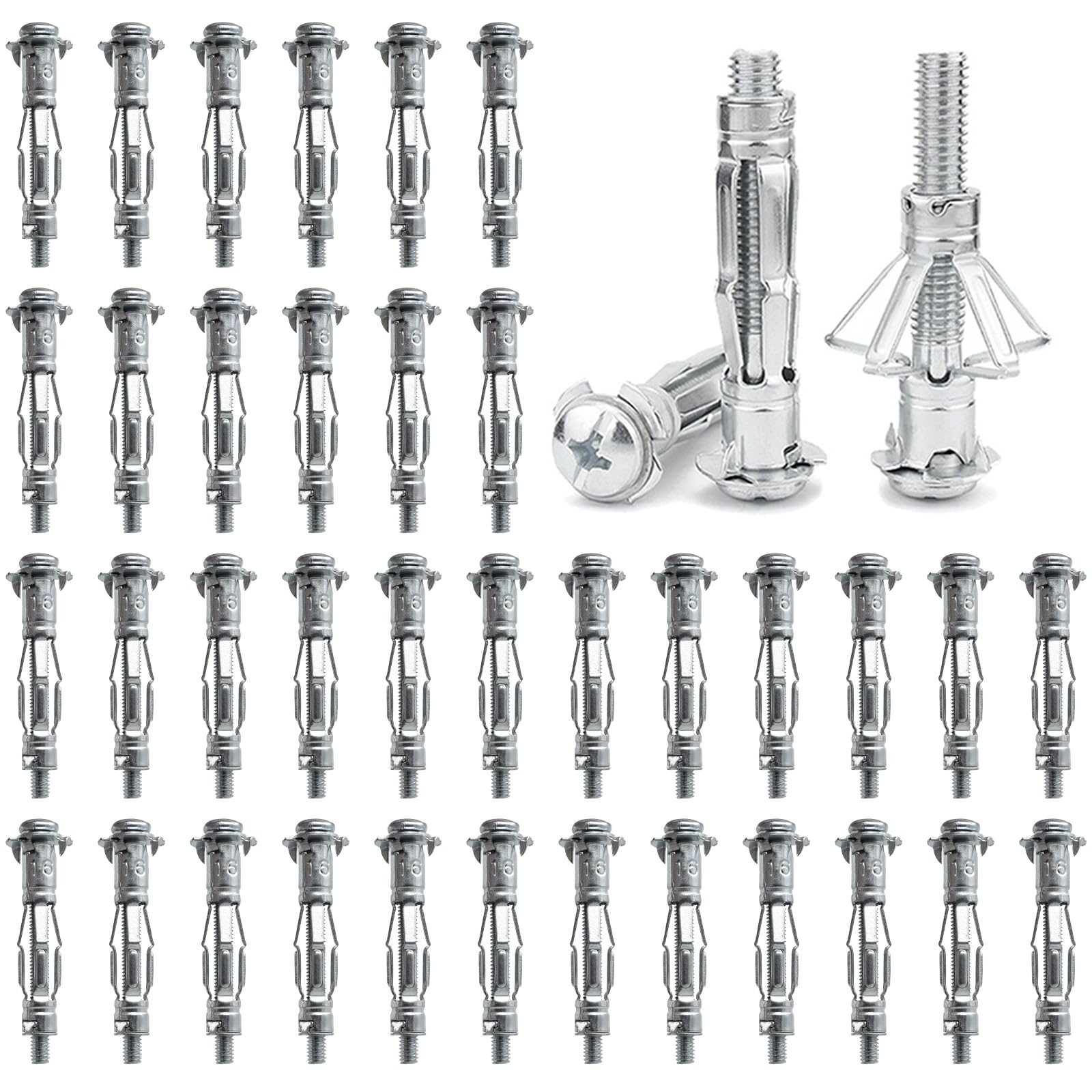 DAIRYCOF M5×37 Hollow Wall Anchors 50Pcs Plasterboard fixings,Heavy Duty Metal Hollow Wall Anchors for Plasterboard Tiles & Partitions