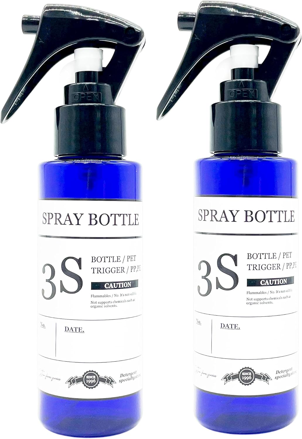 3ES Cobalt Blue Spray Bottle, Stylish Container, Comes with Removable Labels, 3.4 fl oz (100 ml), Set of 2