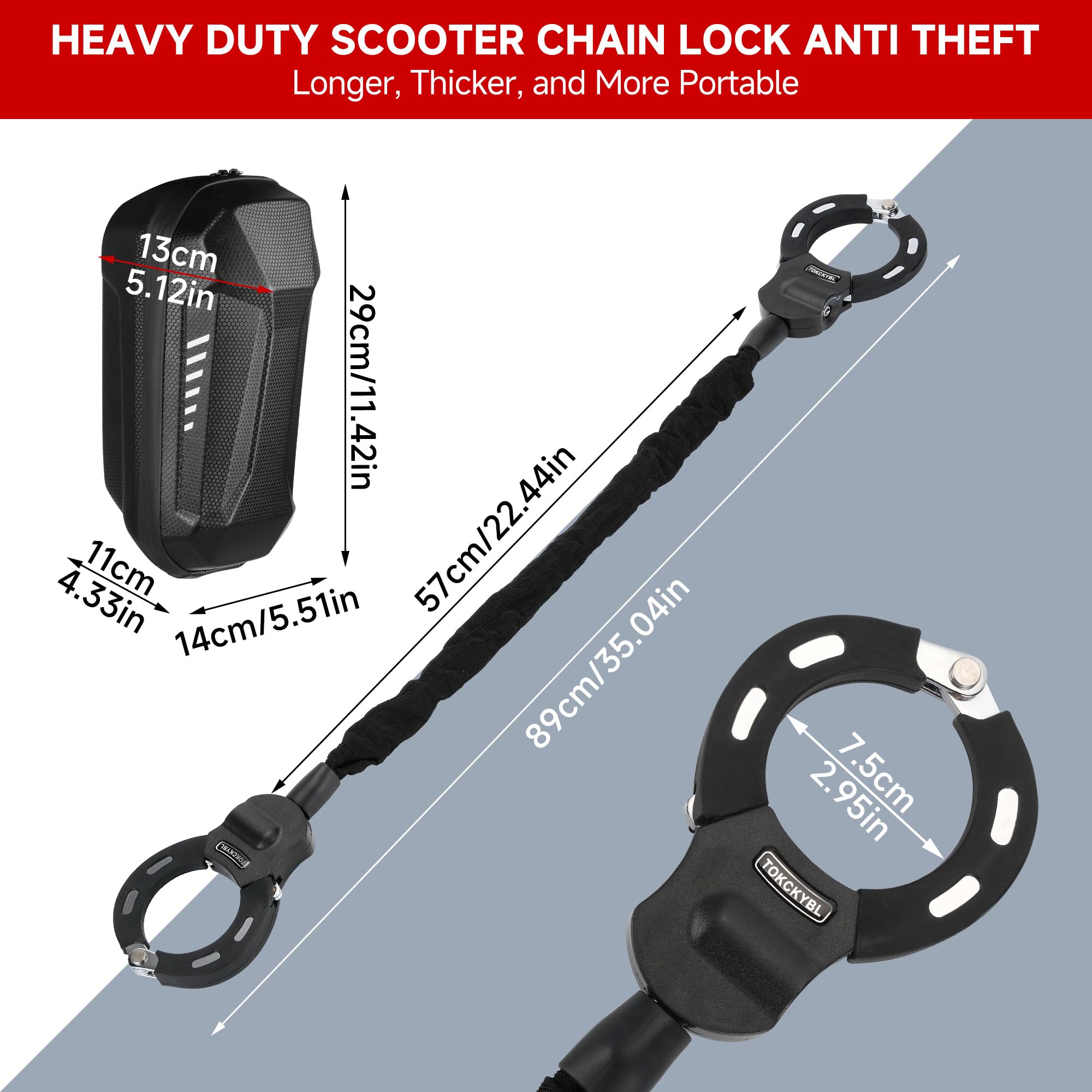 Candado eléctrico resistente para scooter con bolsa de scooter, bloqueo de cadena antirrobo de 0.236 in, seguridad resistente a la intemperie de 37.0 in para scooters, bicicletas eléctricas 2