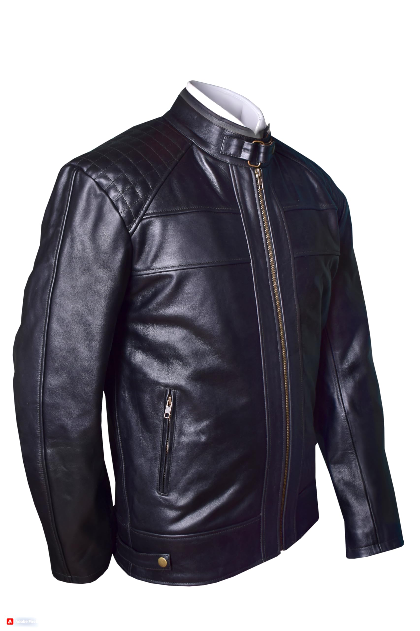 Mens Genuine Leather Jacket Cowhide Motorbike Motorcycle Moto-Jacket Real Leather Black/Brown