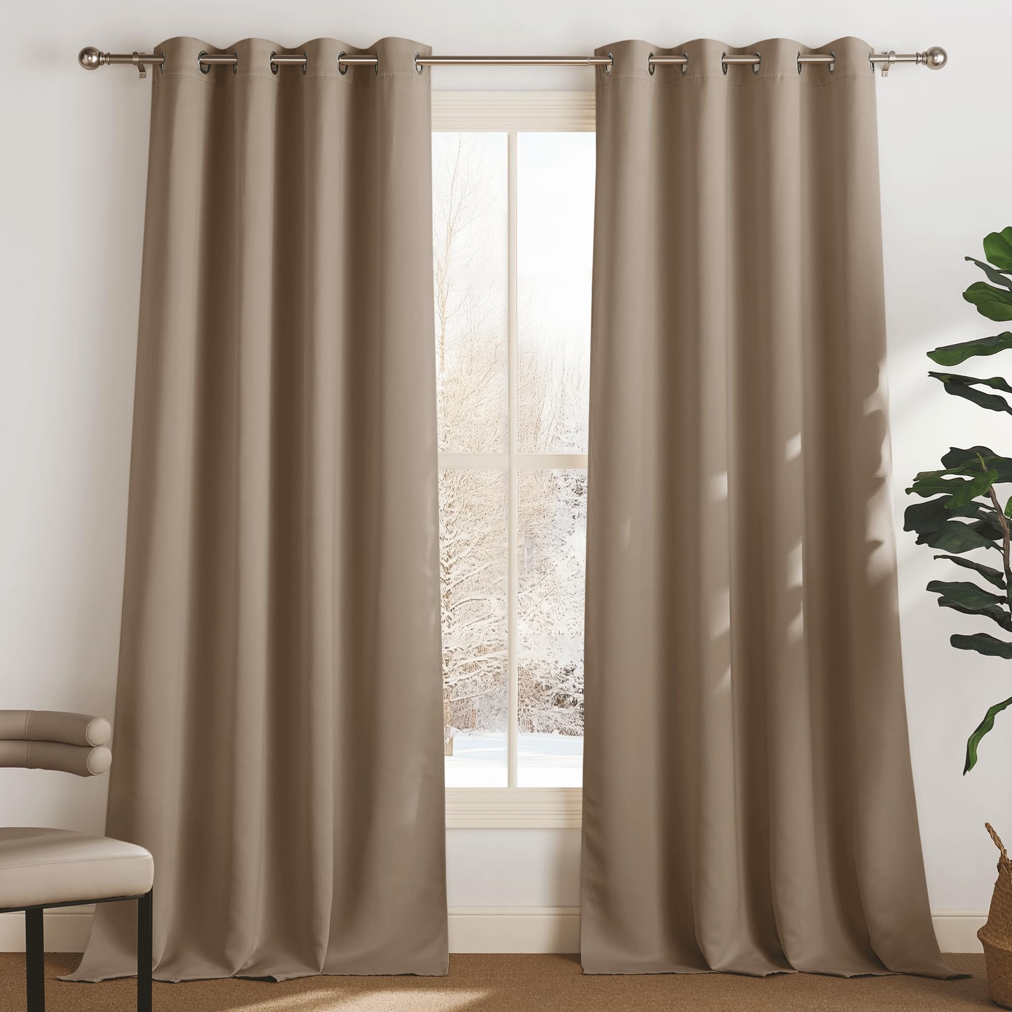 PONY DANCE Tende Oscuranti per Interni 2 Pezzi Tenda Moderne per Soggiorno Curtains Termica con Anelli Camera da Letto e Cameretta Bambini L 140 x A 300 cm, Moca