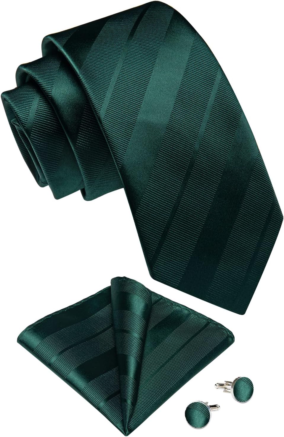 DiBanGu Striped Tie Set for Men Silk Woven Plaid Necktie and Pocket Square Cufflinks Business Wedding - Image 3