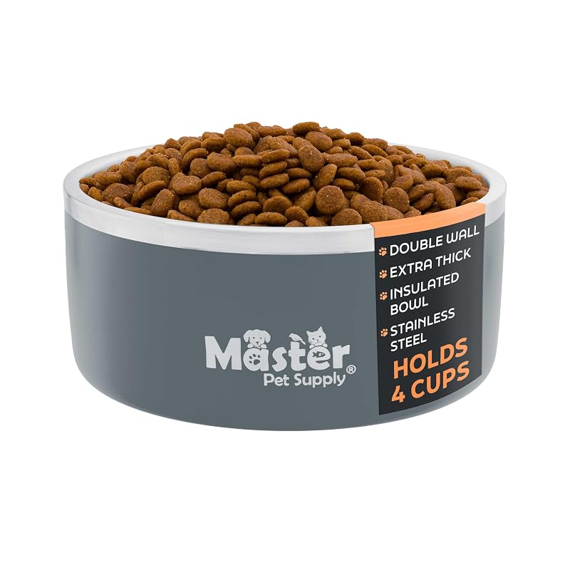 Tigela para viagem para cães em aço inoxidável com base antiderrapante Master Pet Supply Graphite 960 mL