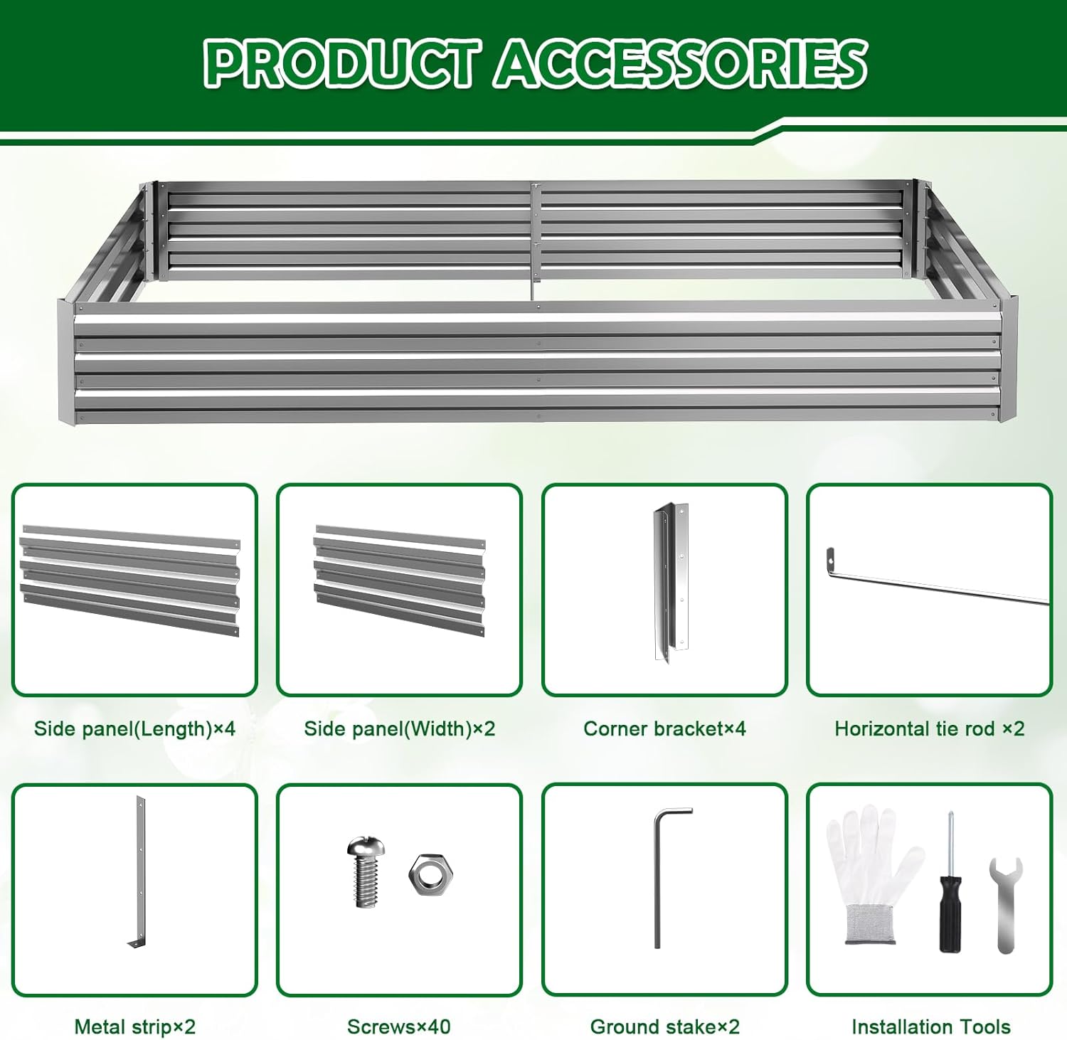 6x3x1FT Galvanized Raised Garden Bed Outdoor Patio, Large Rectangular Metal Planter Boxes,Plant Container Kit for Gardening, Vegetables, Flowers, Herbs,Silver,1 Pack