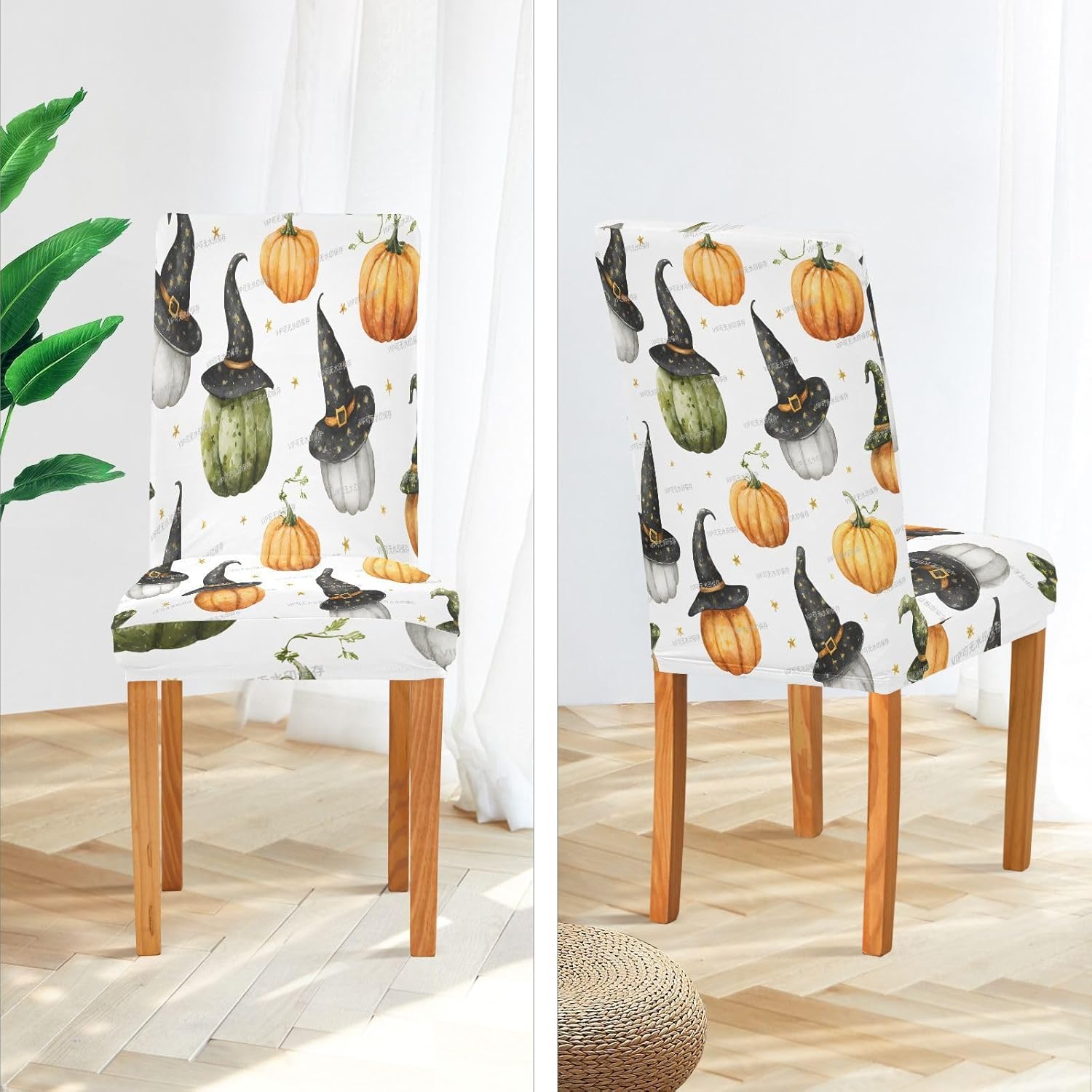 ALAZA Chair Covers for Dining Room, Witch Hat Pumpkin Stretch Chair Cover Sets Chair Protector Removable Washable for Ktichen Restaurant Hotel