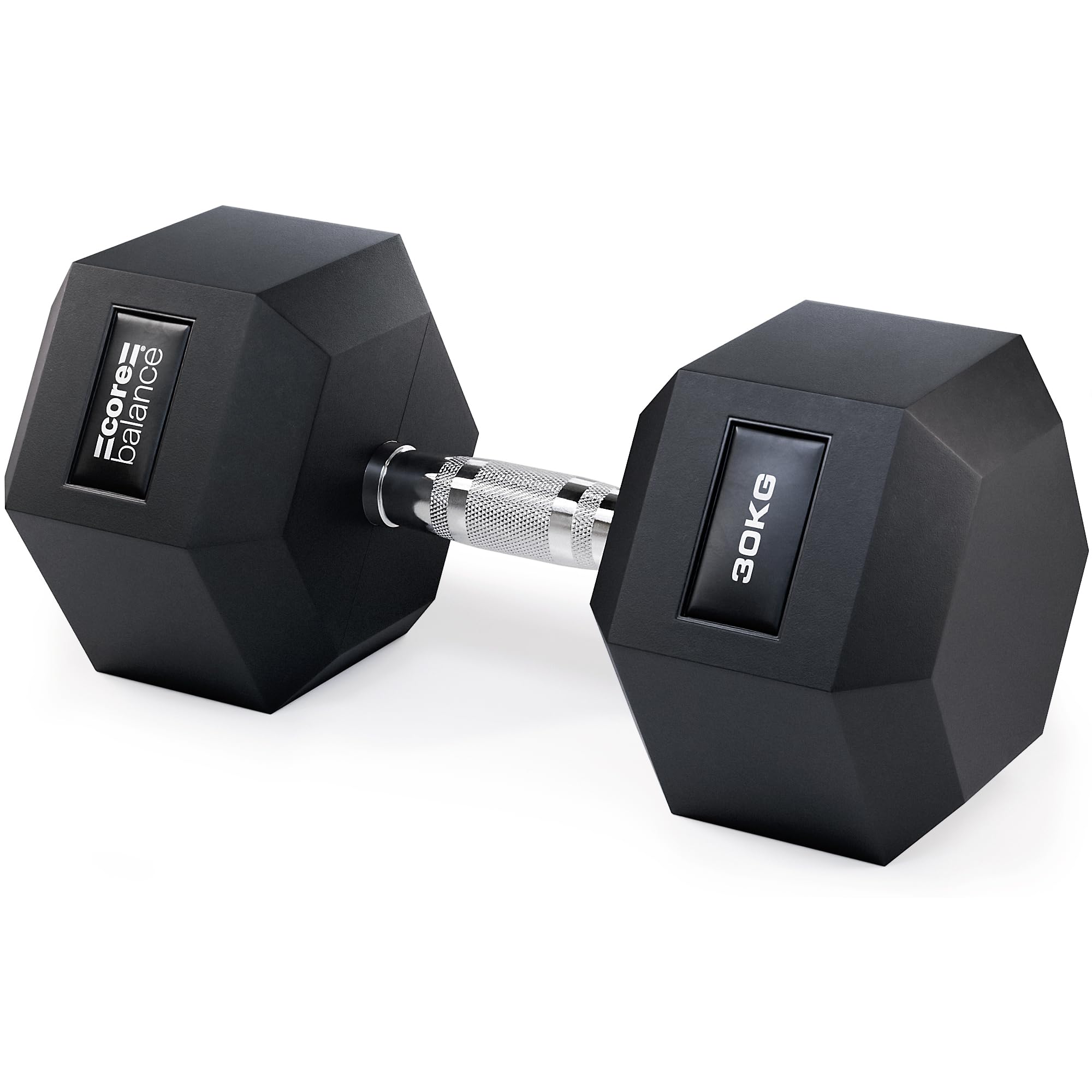 Core Balance Single Hex Dumbbell – 1 x 30kg, Cast Iron, PVC Coated Anti-Roll Hexagonal Weight, Knurled Non-Slip Handle, Home Gym Fitness, Strength Training, Weight Lifting