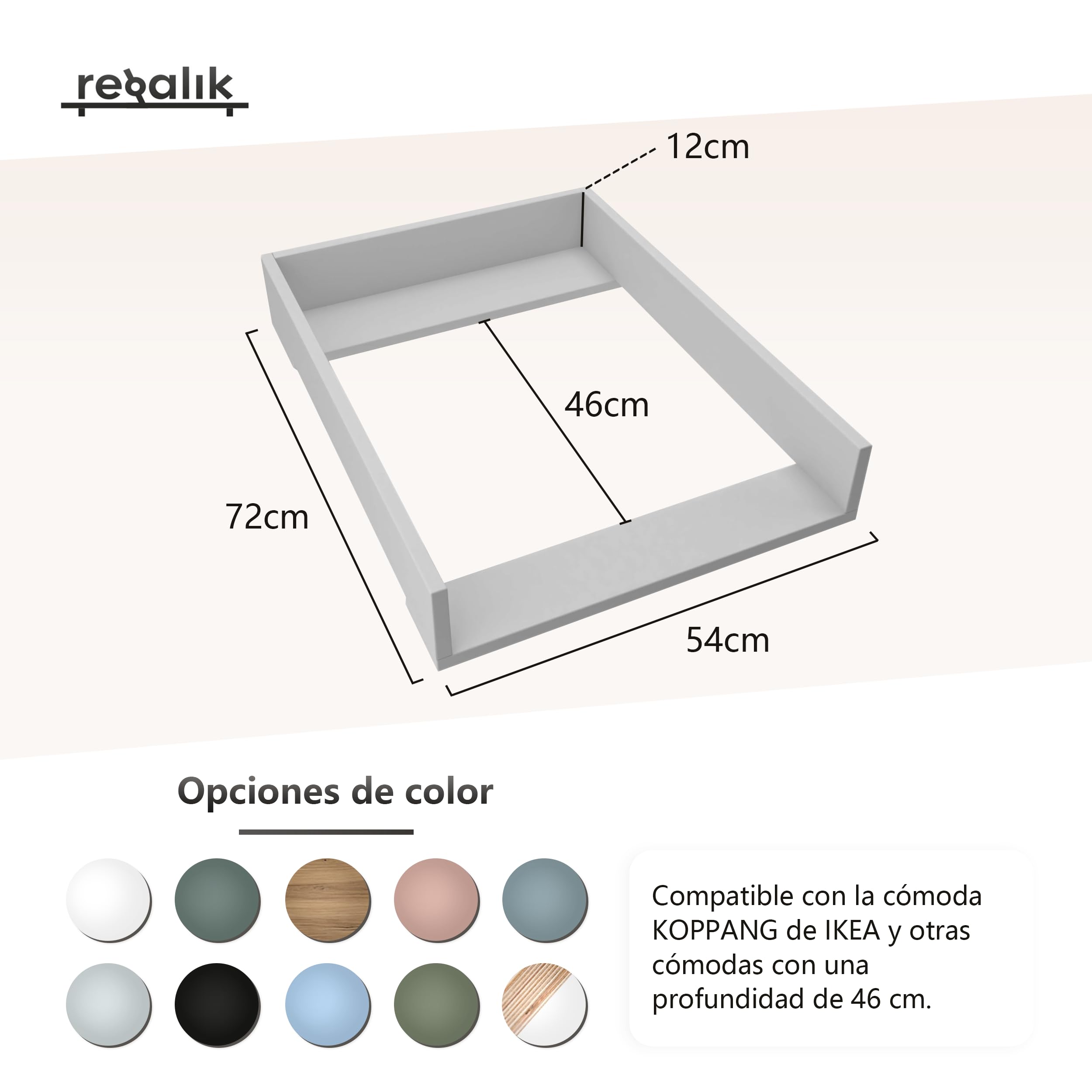 IKEA - Cambiador para cambiador Koppang (46 cm, paneles frontales redondeados, 72 x 54 cm), color blanco