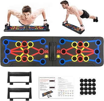 Push Up Board Fitness, Multi-Functional Pushup Training Board with Handles, Foldable Floor Chest Muscle Exercise Fitness Equipment Burn Fat Push Up Bar for Strength Training, Chest, Arms & Core
