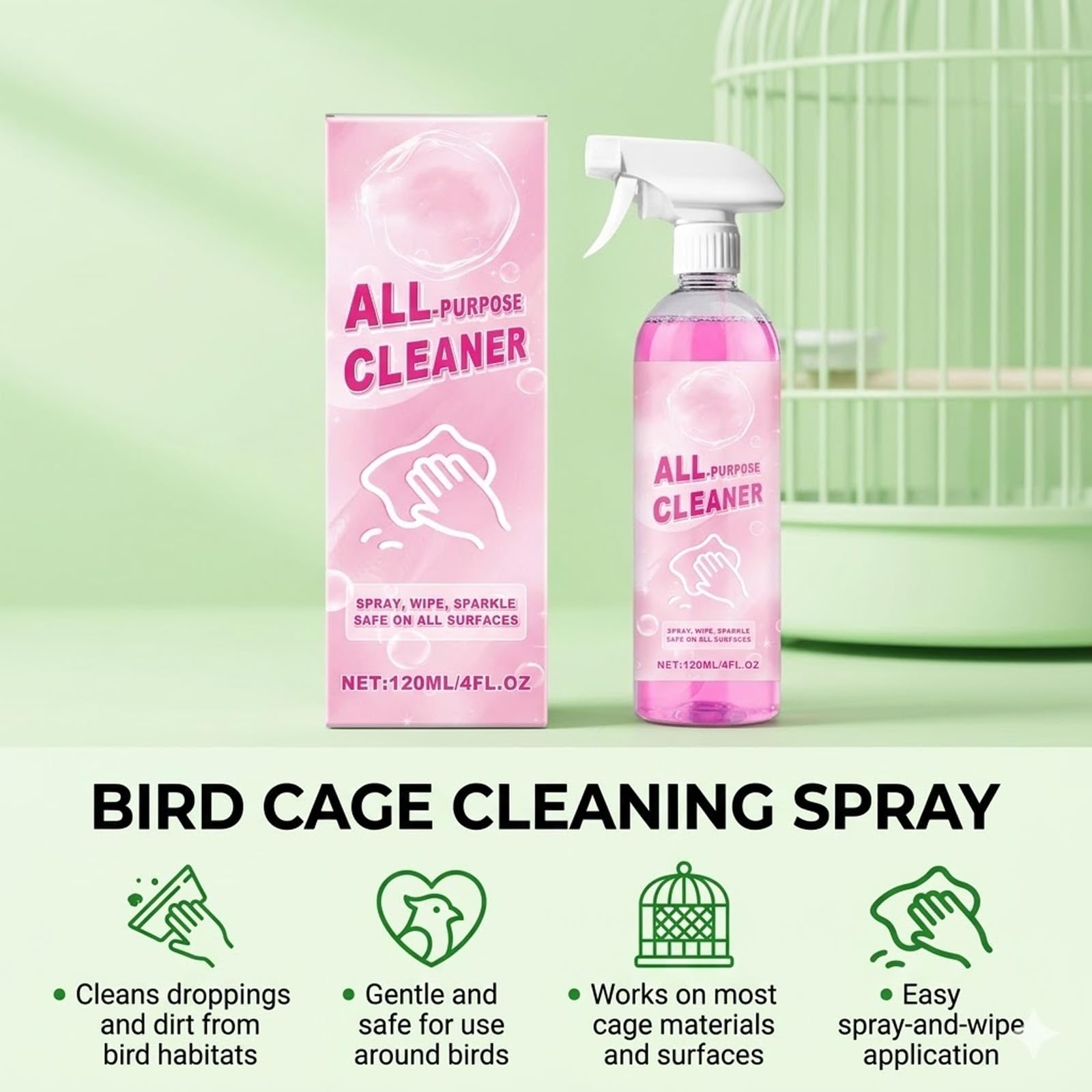 Mehrzweck-Vogelfutterspender-Reinigungsspray Für Vogelhäuser, Vogeltränke, Sofortfleckenentferner Für Vogelkot Schmutz, Desodorierungsmittel & Ungiftiges Spray Für Vögel, Schnell Wirkendes (5p)