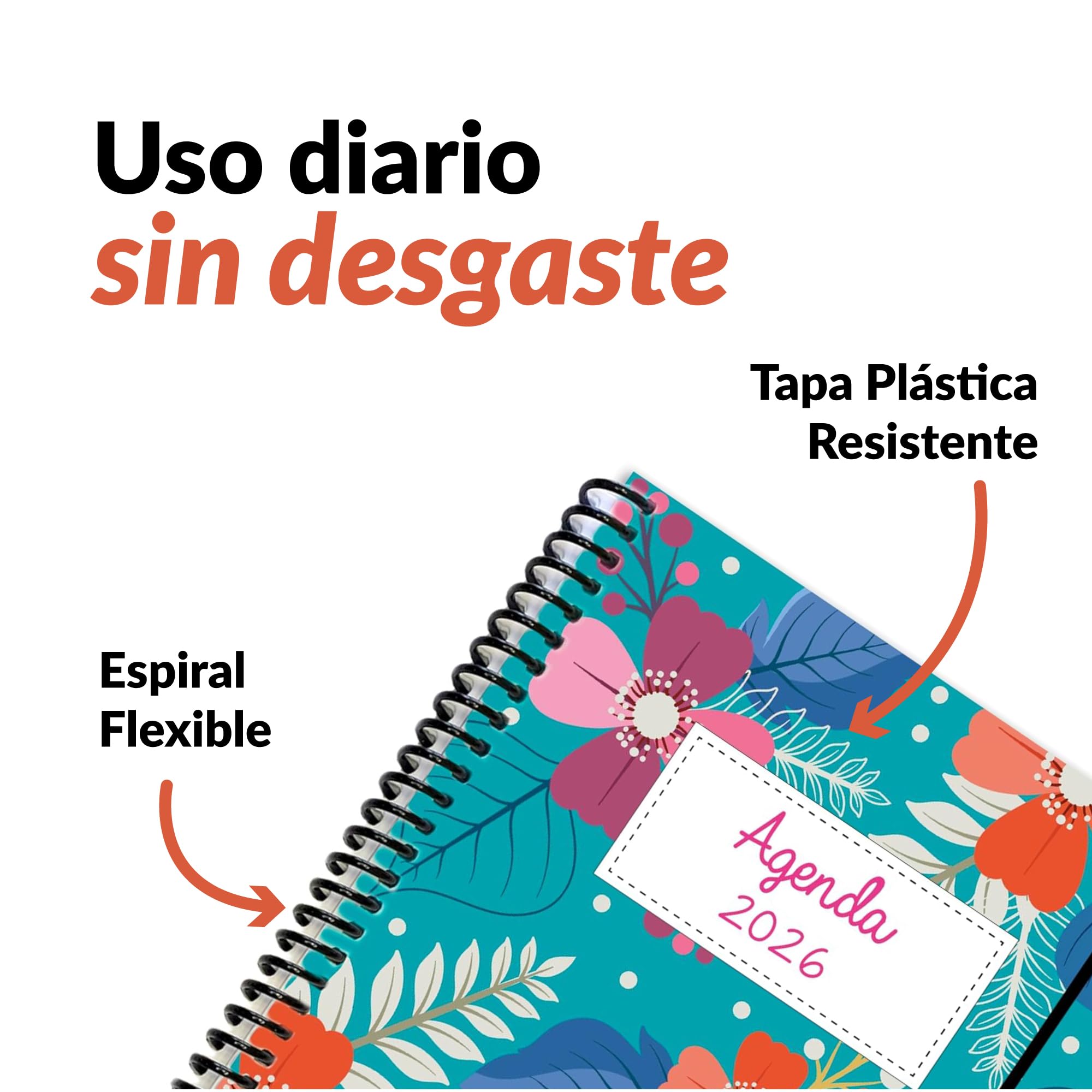 Agenda 2026 Semana Vista A5 Con Espiral Flexible 112 Páginas Enero A Diciembre Papel Premium 80g Tapas Plásticas Reforzadas Diseño Flores Color Azul Diario Planificador Mensual Profesional Ligera