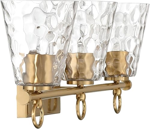 Miniatura 7 de Robert Stevenson Lighting Imogen - Lámpara de tocador de 3 luces de cristal de agua martillada y metal dorado cepillado