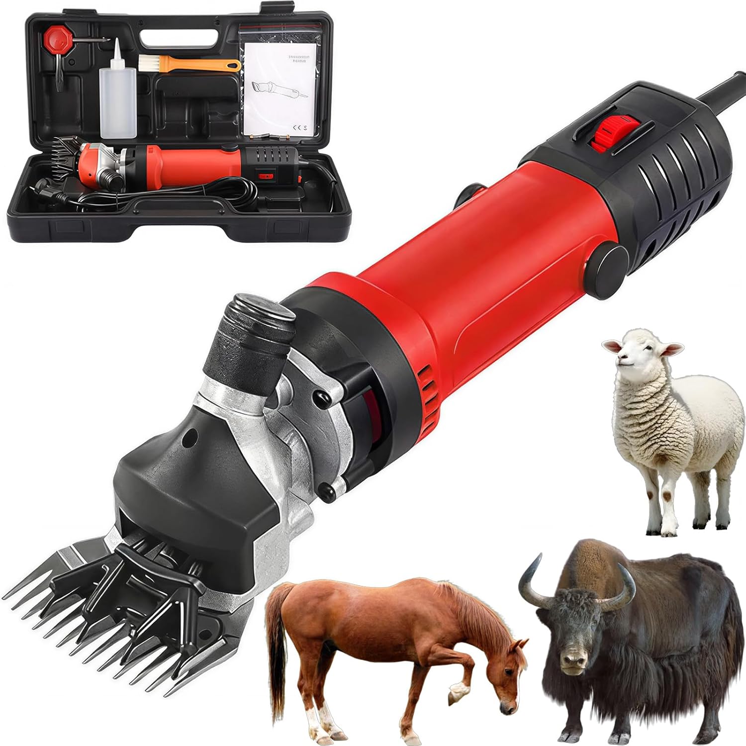 Portable Electric Sheep Shears, 2800RPM Electric Horse Clippers, with 6 Speed, for Shaving Fur Wool in Sheep (Red)