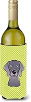 Vista 1 de Caroline's Treasures BB1293LITERK Tablero de ajedrez verde lima Weimaraner Botella de vino Hugger Funda Enfriadora Abrazador Lavable a Máquina
