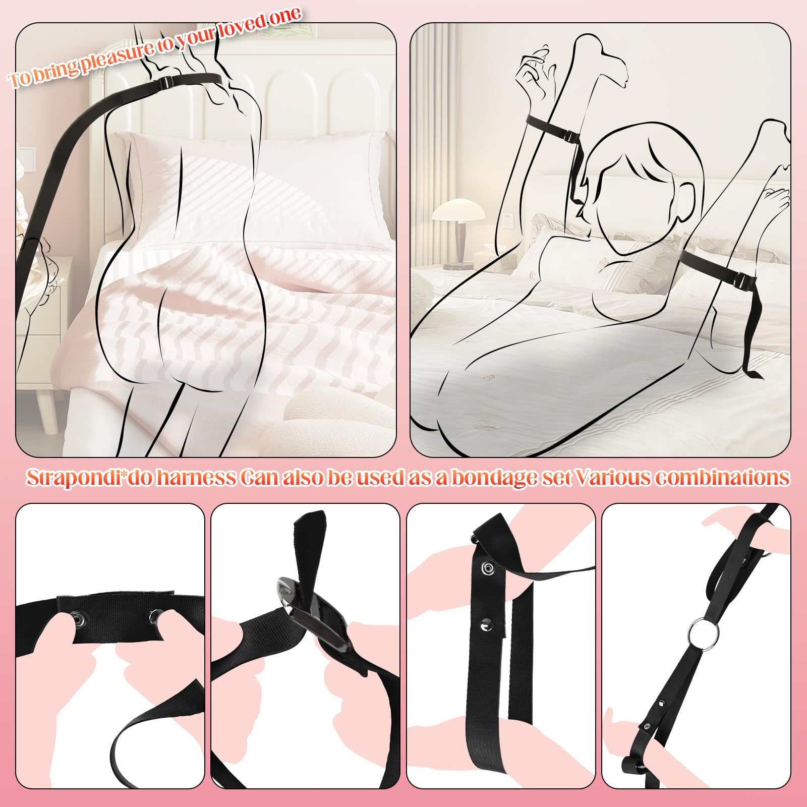 Strap On Dildo Harness, Adult Sex Toys for Women Men Strapon Pegging Dildos, Adjustable Soft Nylon Thorax Strap-on Harness with 2 Size Metal O-Rings, Oral Adult Toy for Lesbian Gay Couples Anal Play