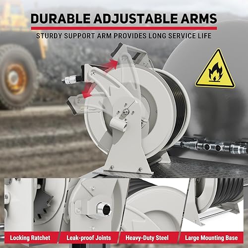 Miniatura 5 de Carrete de manguera de combustible, manguera diésel retráctil de 1 pulgada x 50 pies, manguera diésel de acero al carbono industrial de 300 PSI,